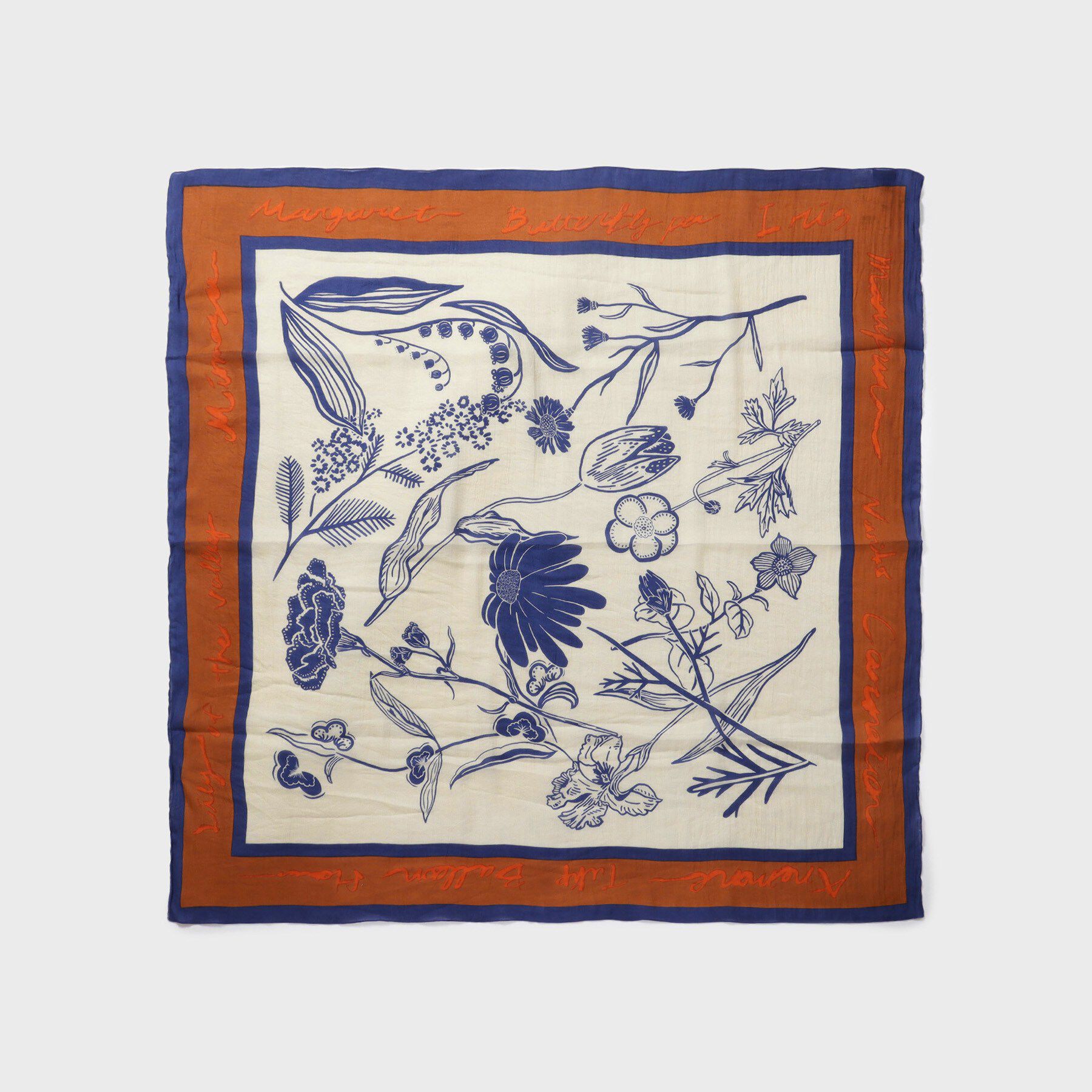 UNTITLED「【manipuri】120&times;120 コットン混スカーフ フローラ」|バンダナ・スカーフ|オレンジ(567)