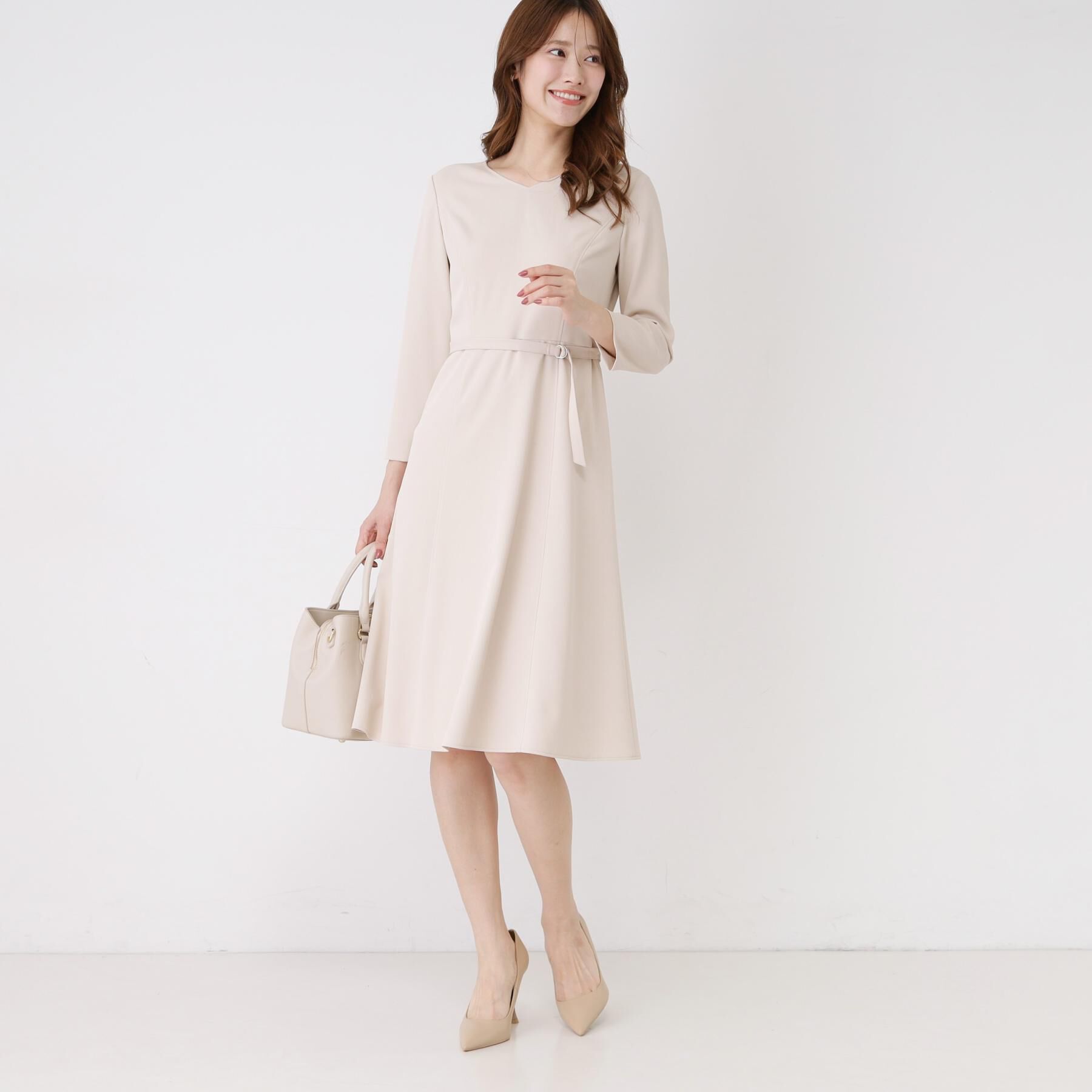 COUP DE CHANCE「【手洗い可／日本製／伸縮性／セットアップ可】共地ベルト付フレアーワンピース」|ワンピース|