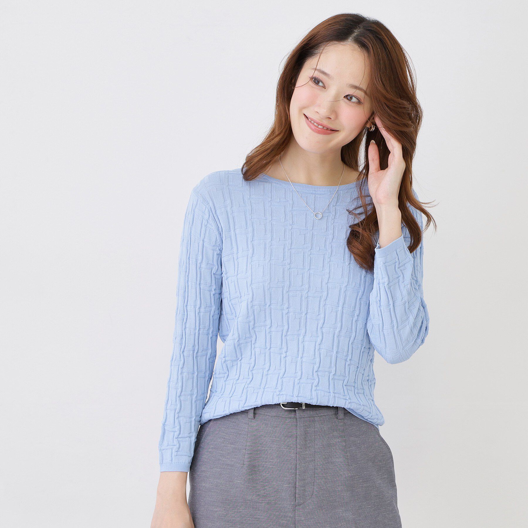 COUP DE CHANCE「【手洗い可/通勤】幾何柄編みニット」|ニット・セーター|サックスブルー(09