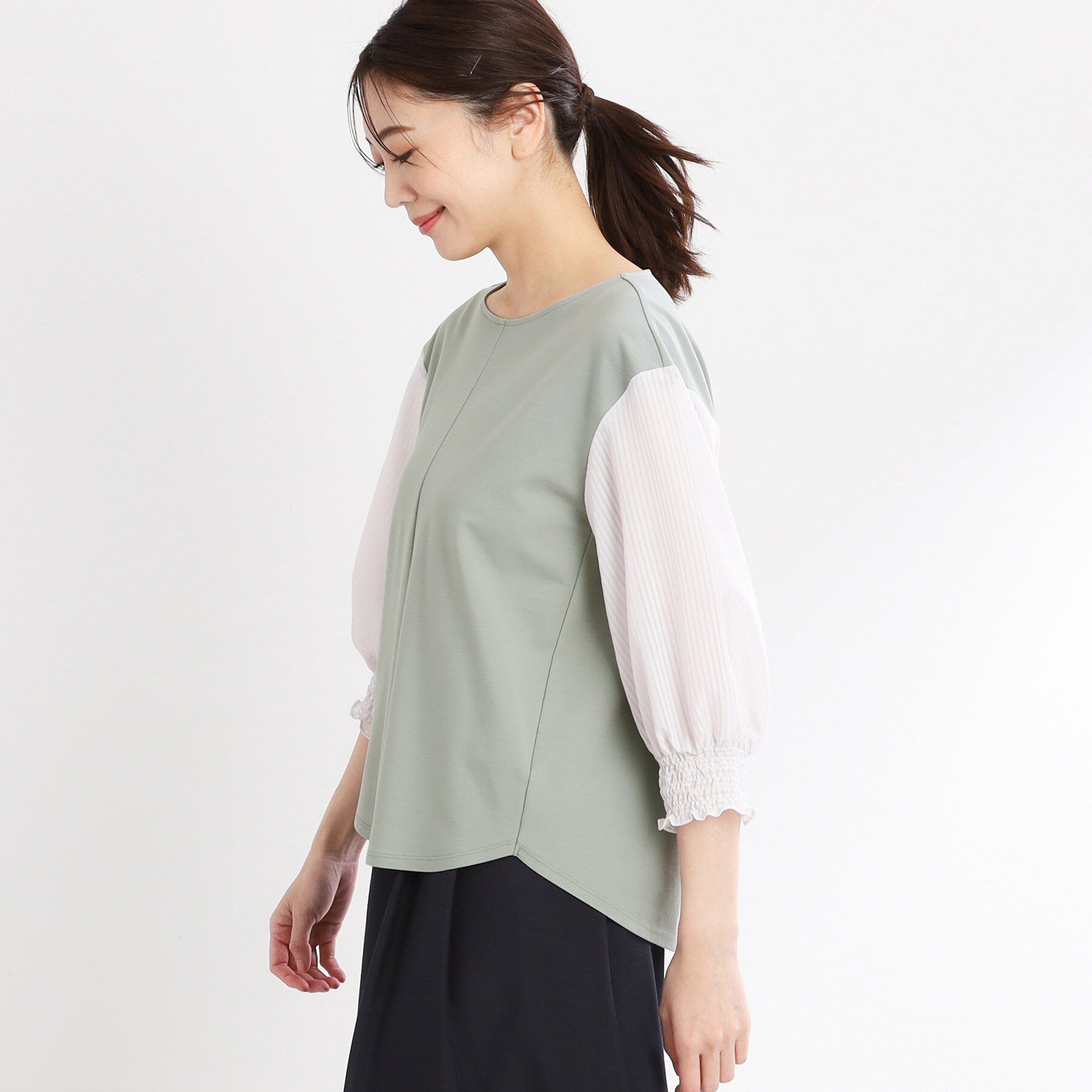 Reflect「【手洗い可】シアーストライプスリーブブラウス」|シャツ・ブラウス|