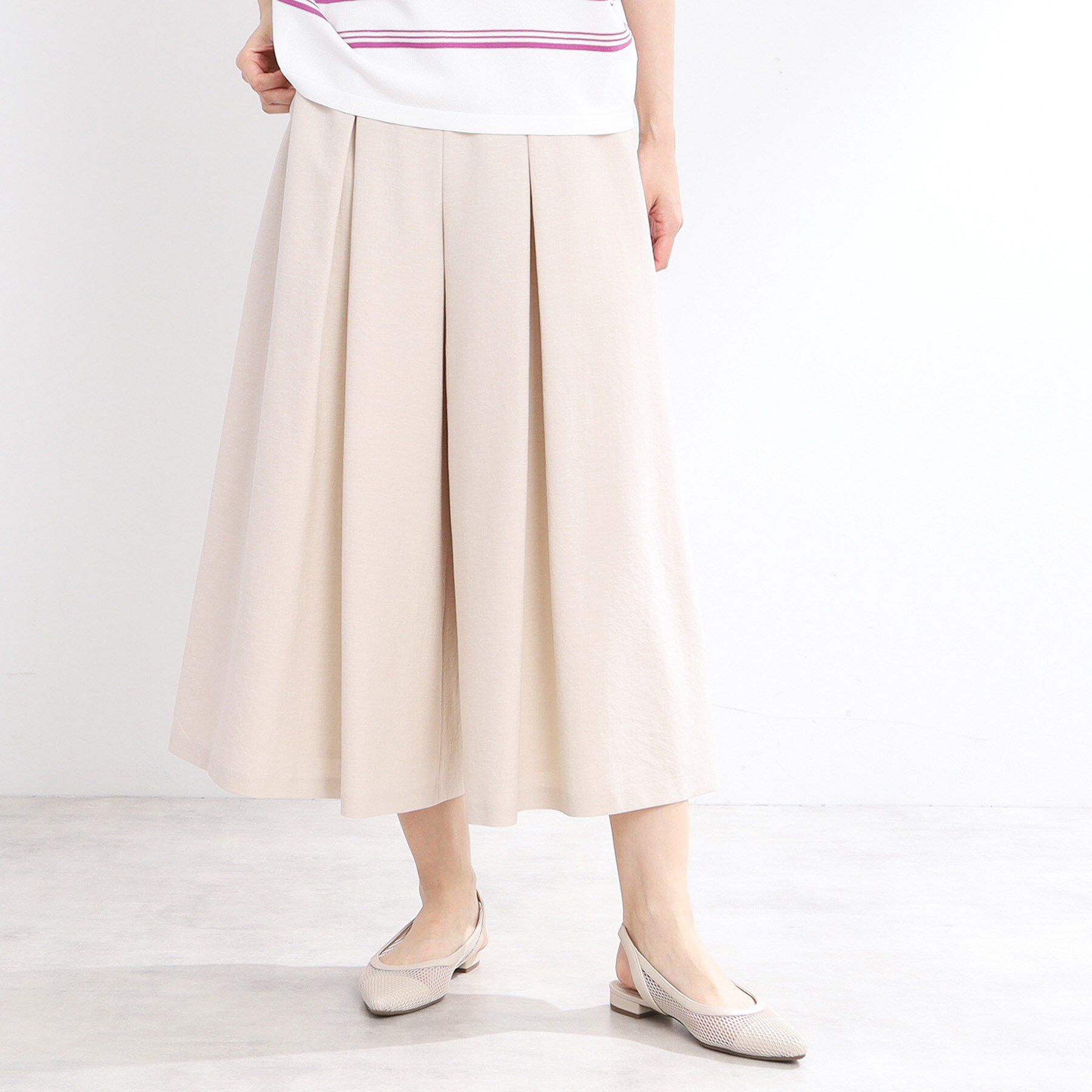 Reflect「【洗える】タックスカート風ワイドパンツ」|その他|ライトベージュ(05