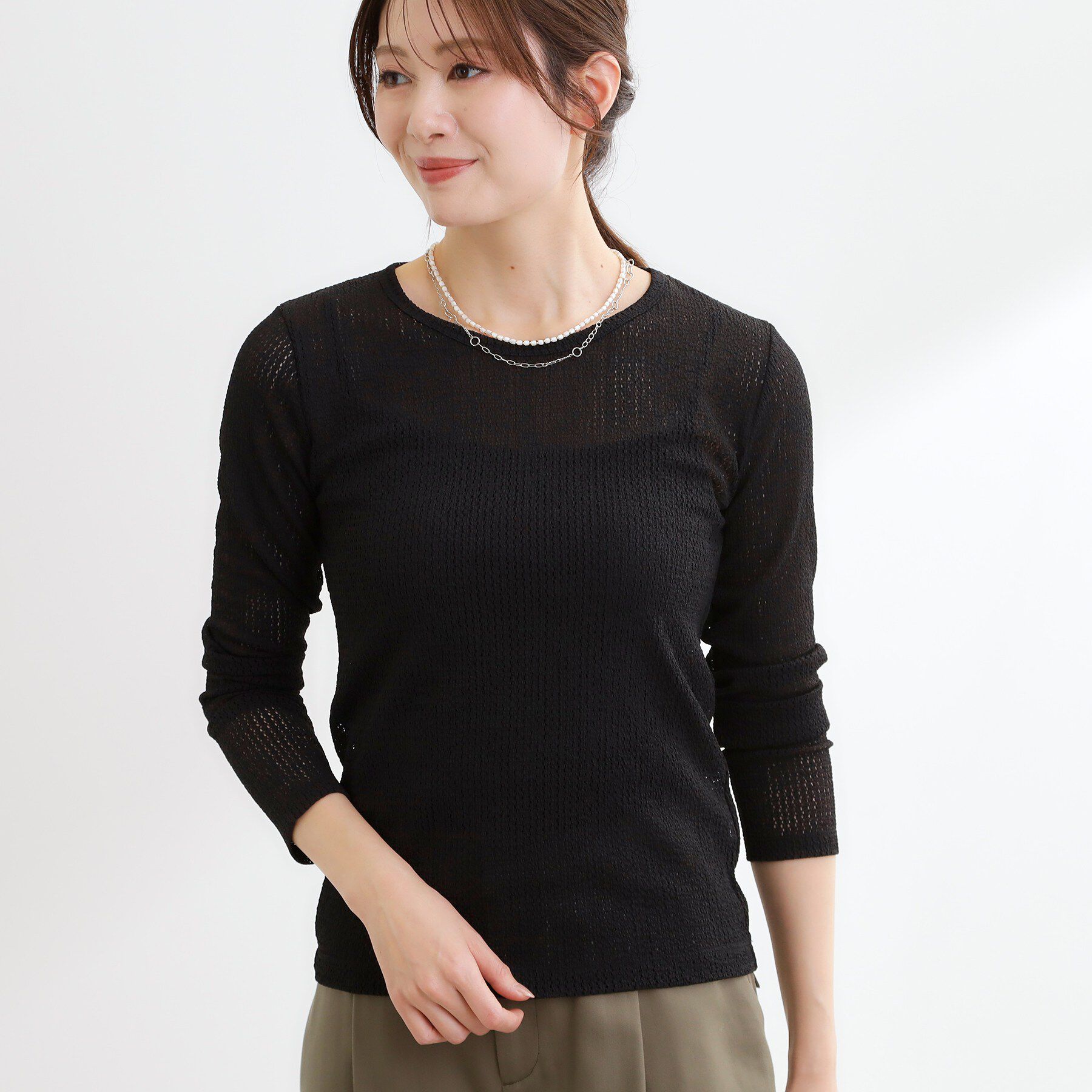 Reflect「【インナーにおすすめ◎】クルーネックレースジャージトップス」|Tシャツ・カットソー|