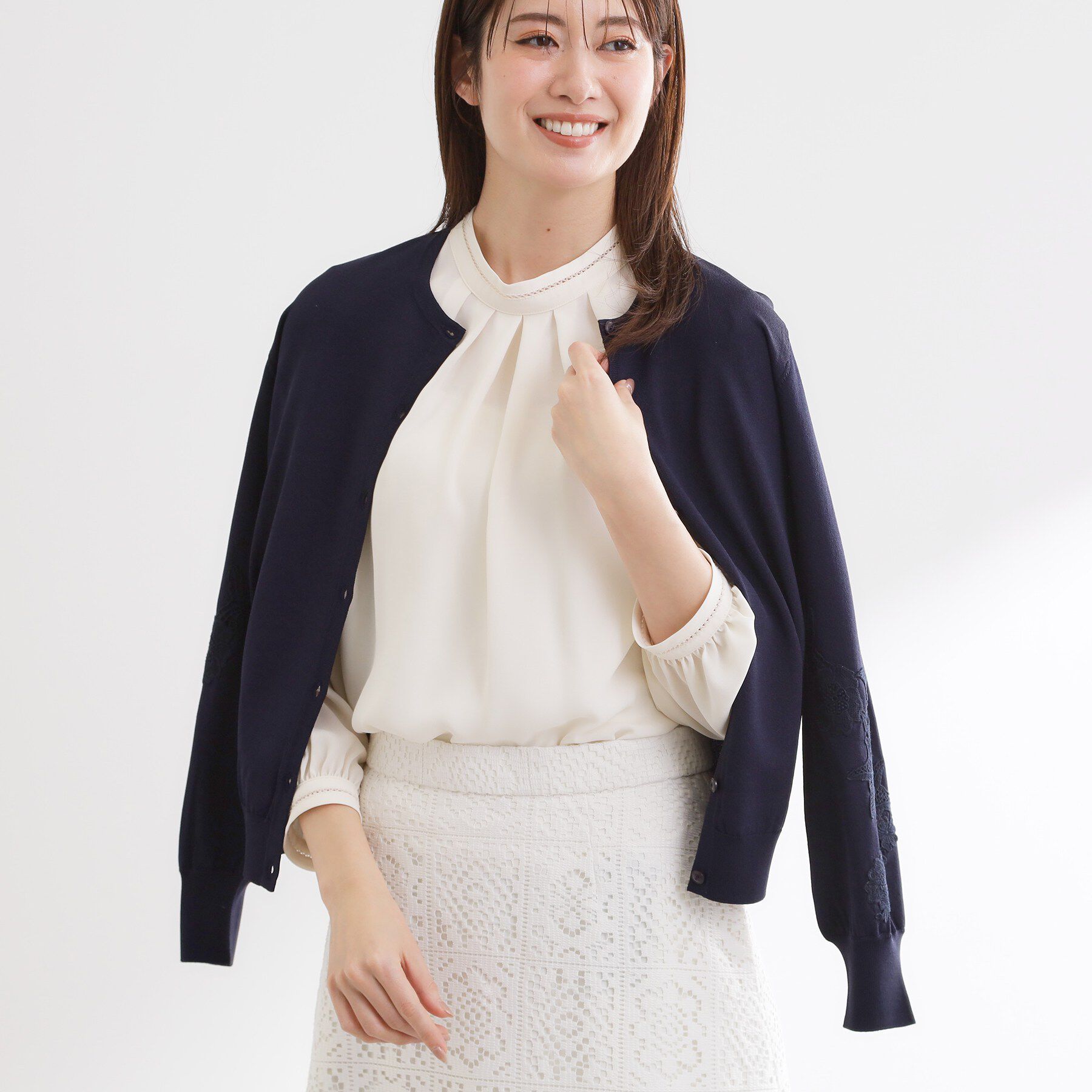 Reflect「レースデザインスリーブカーディガン」|カーディガン|