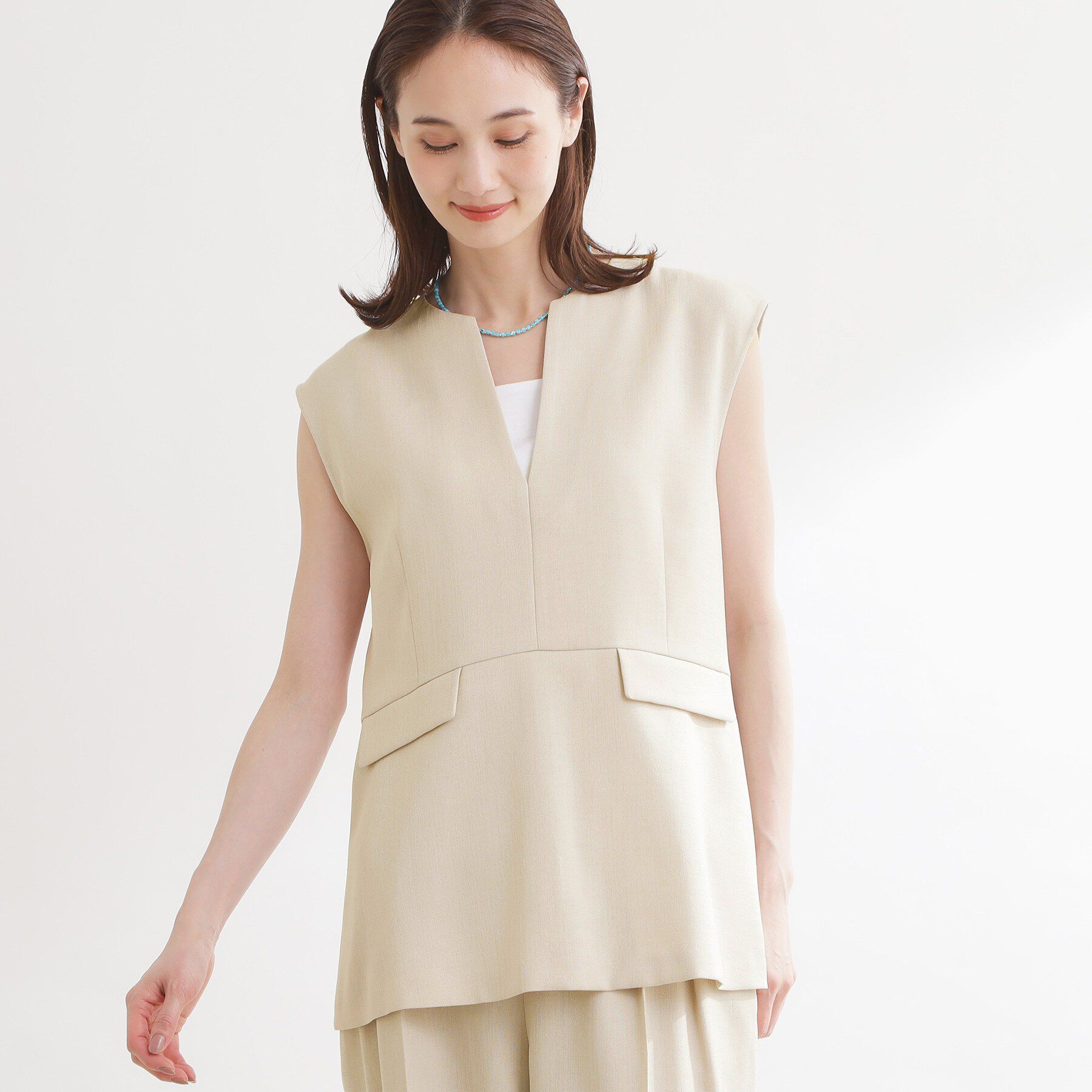 Reflect「【セットアップ可】リネンライクプルオーバージレ」|ベスト・ジレ|ベージュ(052)