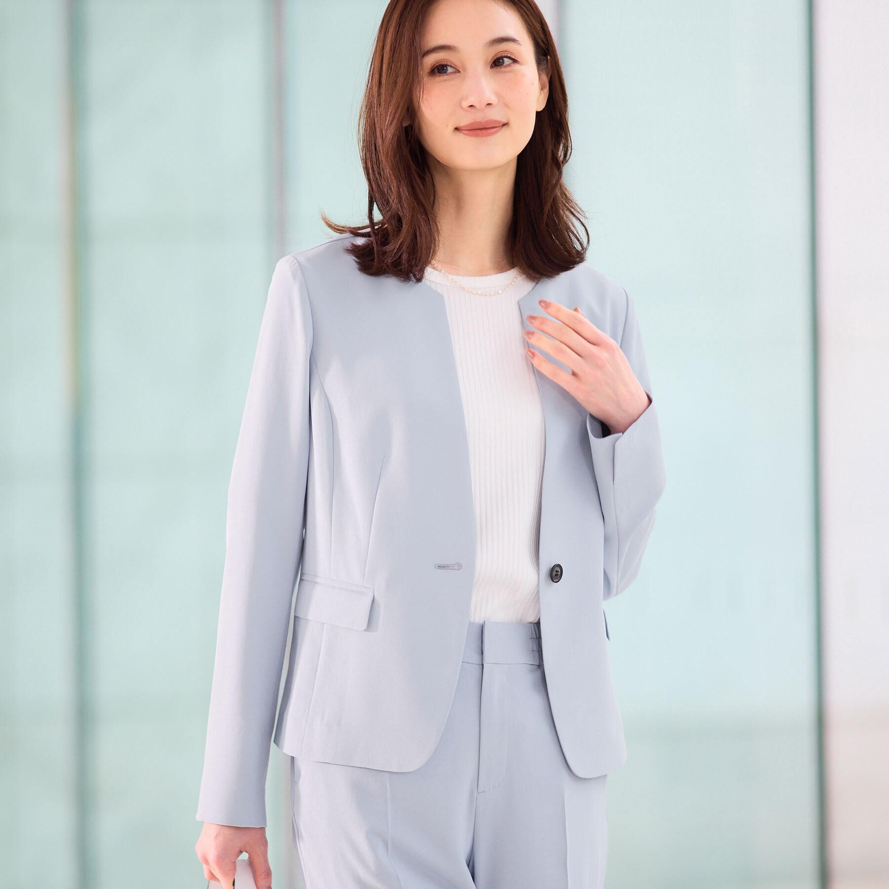 Reflect「【UVカット／接触冷感／セットアップ可】ノーカラージャケット」|テーラードジャケット|サックスブルー(09