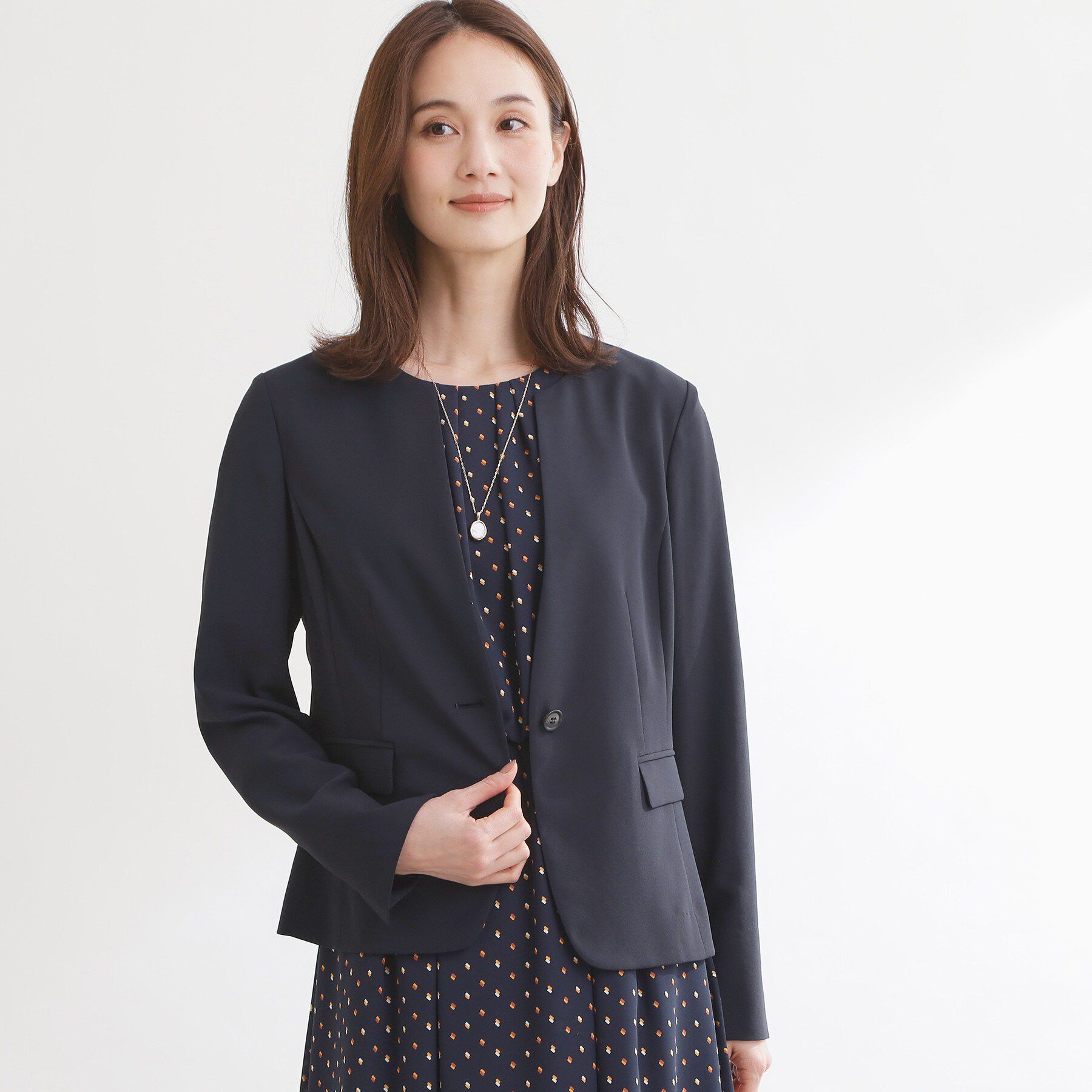 Reflect「【UVカット／接触冷感／セットアップ可】ノーカラージャケット」|テーラードジャケット|