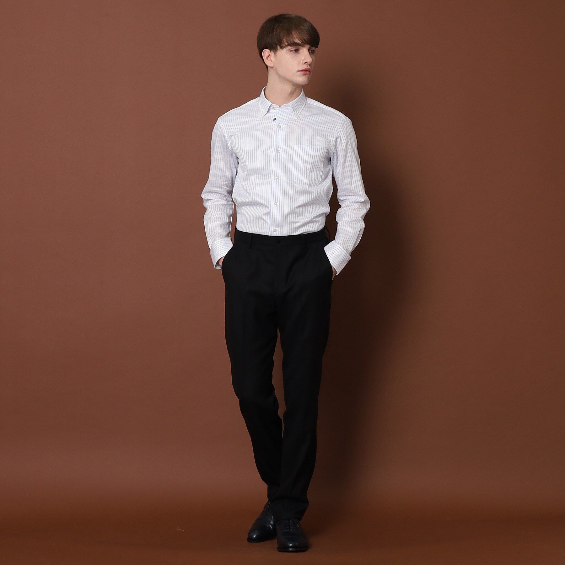 DRESSTERIOR「100／2 ヘリンボーンストライプ ボタンダウンシャツ」|シャツ・ブラウス|