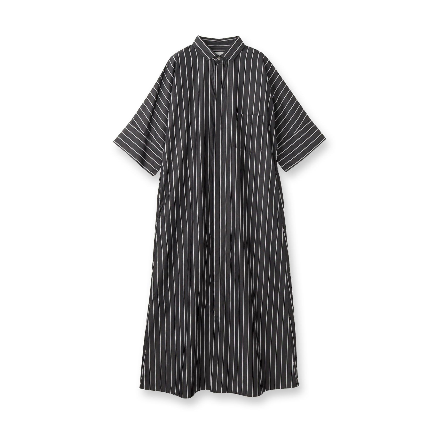 DRESSTERIOR「TICCA（ティッカ）テント半袖ストライプシャツワンピース」|ワンピース|ブラック(519)