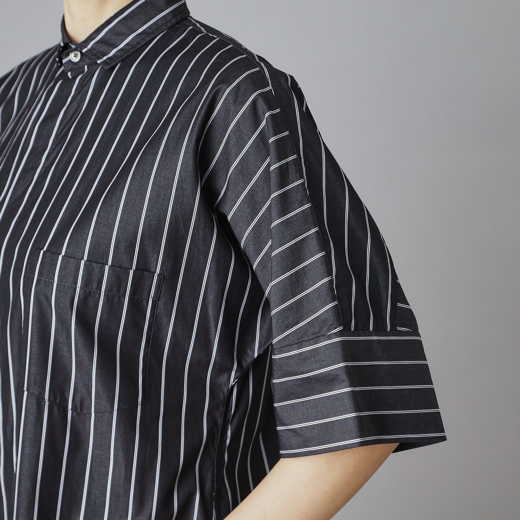 DRESSTERIOR「TICCA（ティッカ）テント半袖ストライプシャツワンピース」|ワンピース|