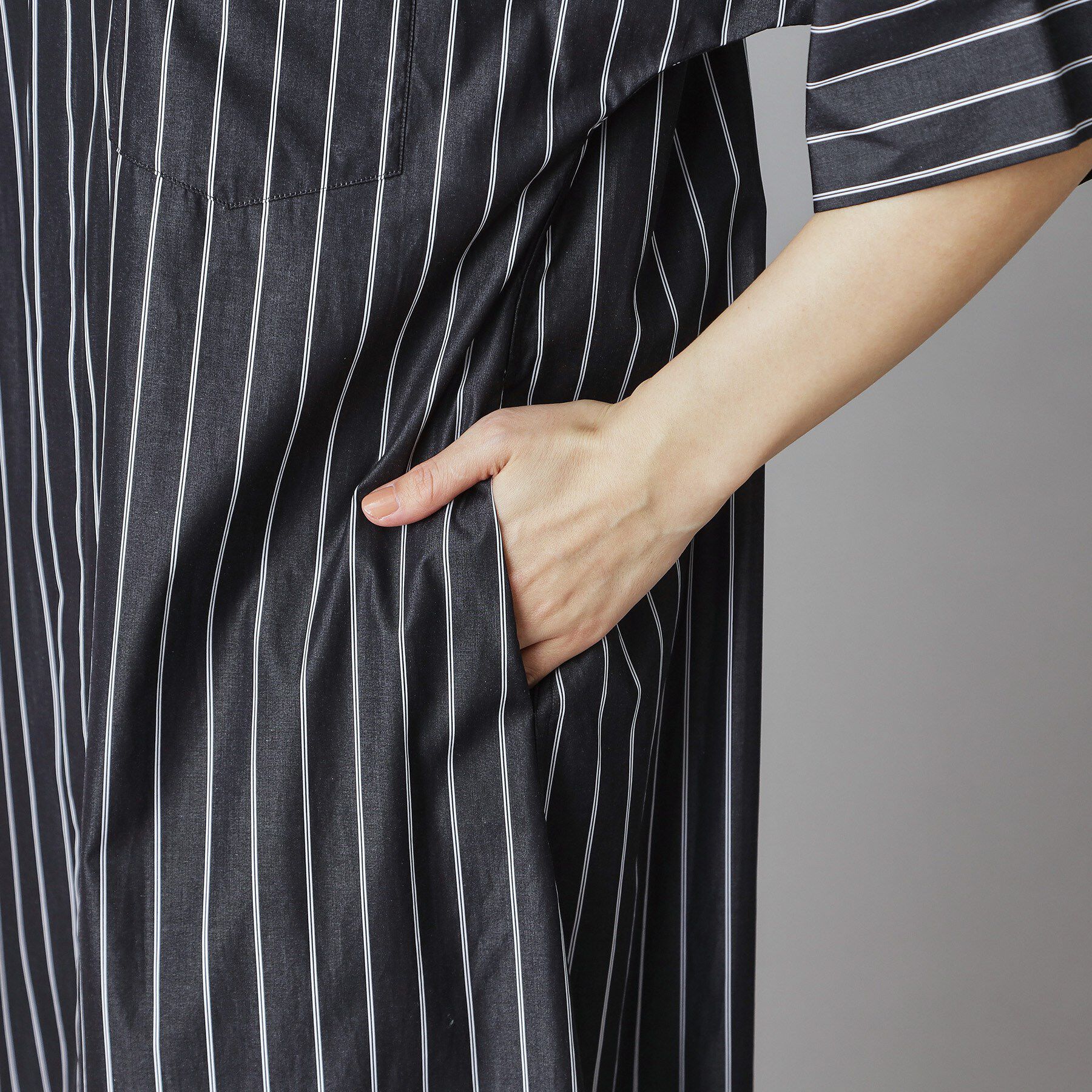 DRESSTERIOR「TICCA（ティッカ）テント半袖ストライプシャツワンピース」|ワンピース|