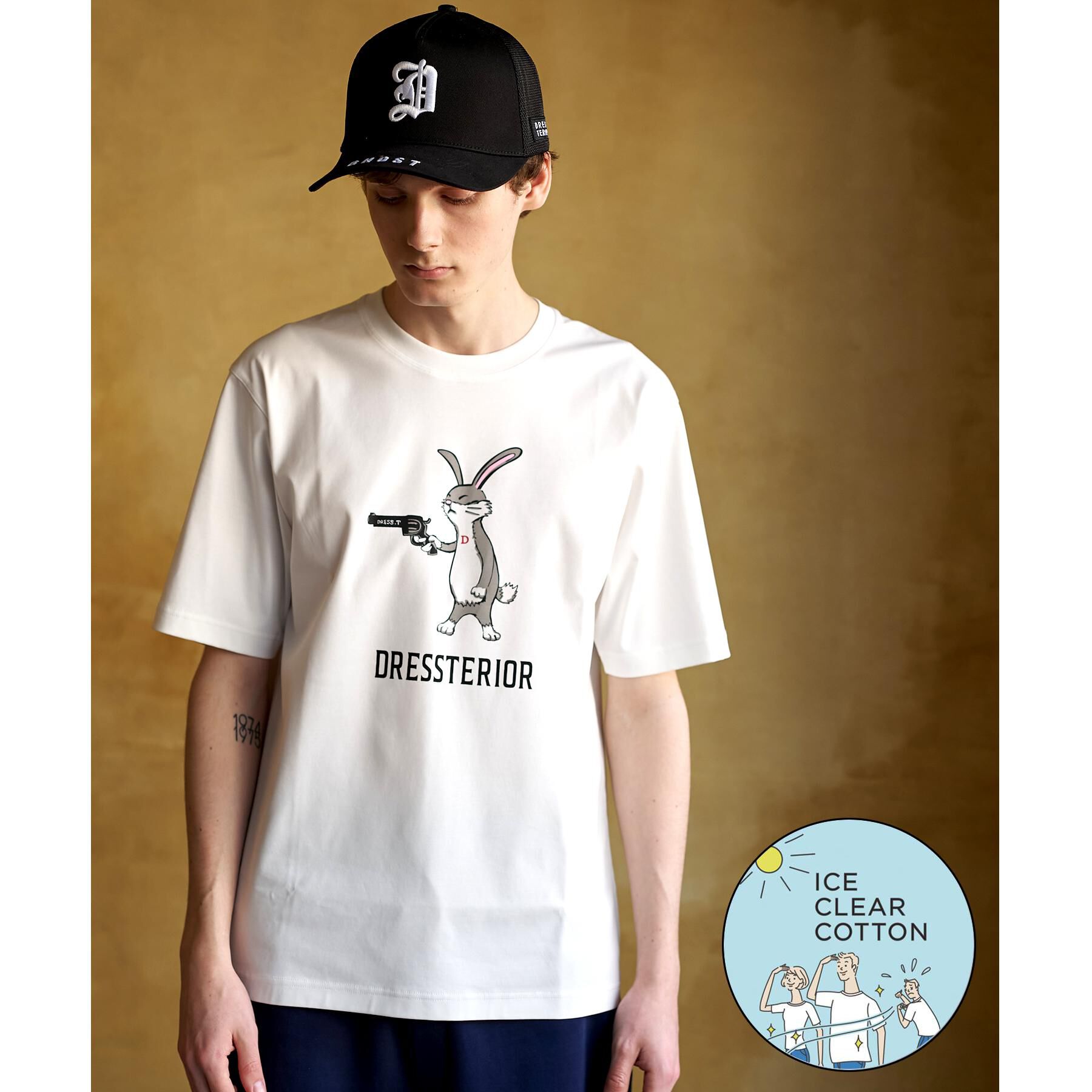 DRESSTERIOR「【接触冷感／抗菌防臭／消臭】ICE CLEAR COTTON ガンラビットTシャツ」|Tシャツ・カットソー|ホワイト(001)