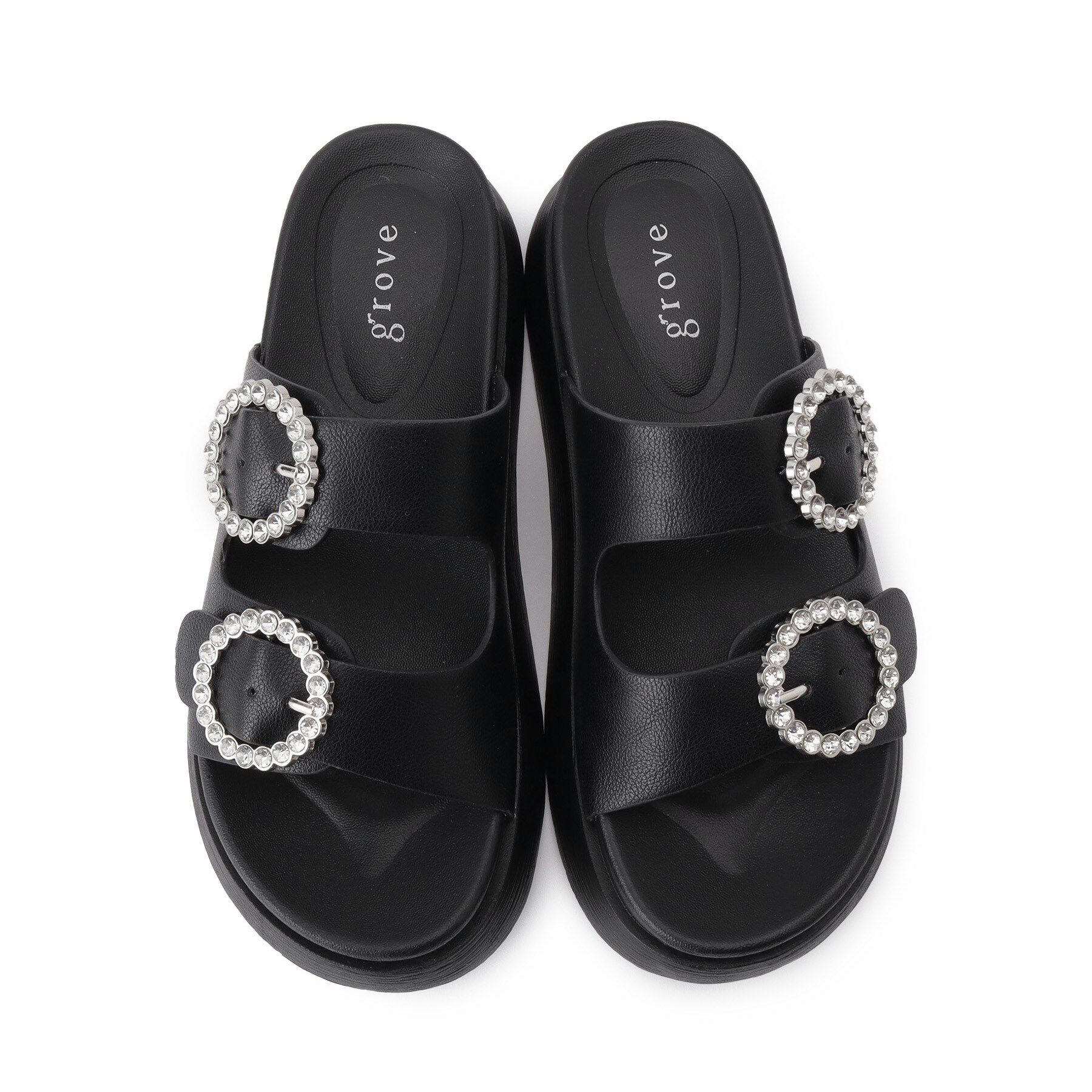 grove「【キラキラビジューがポイント】厚底ダブルビジューバックルサンダル」|サンダル|