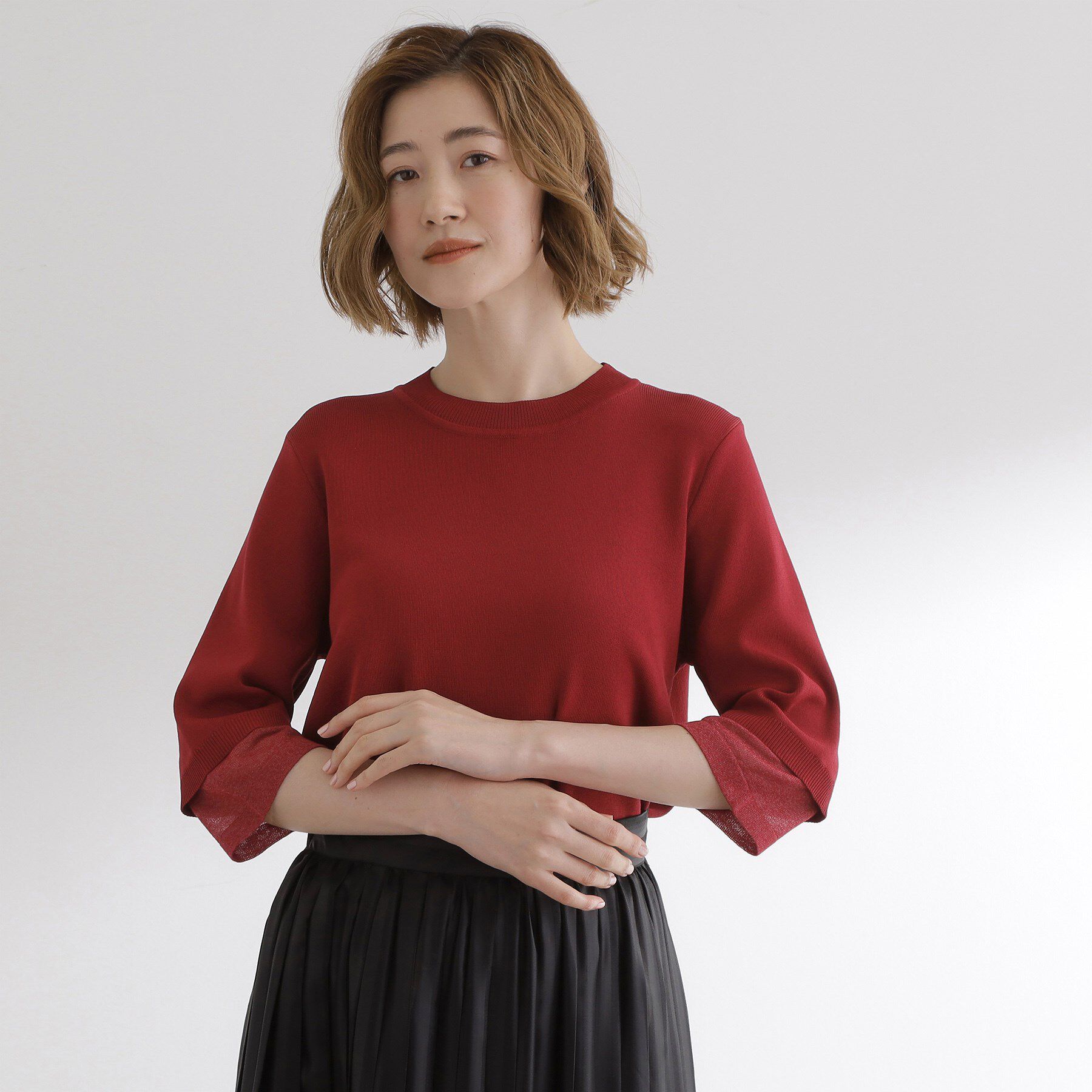 grove「【ひんやり多機能】やわらかドライタッチ 袖口シアードッキングプルオーバー」|ニット・セーター|