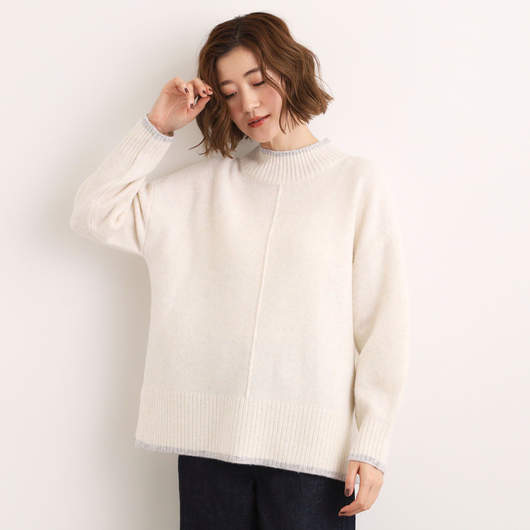 grove「【洗える】ふんわりウール混オーバーサイズニット」|ニット・セーター|オフホワイト(003