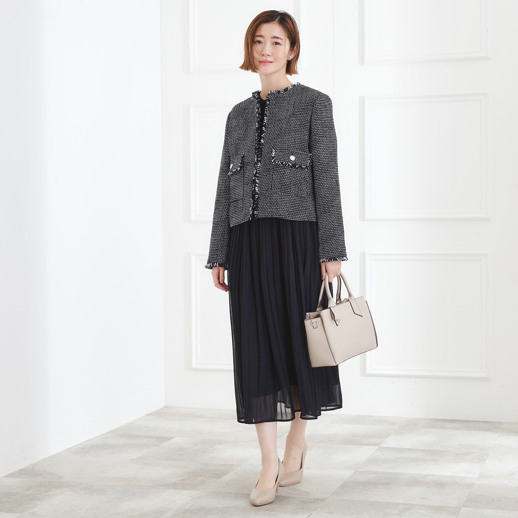 grove「【ハレの日・通勤】着回しできる上品ツイードジャケット」|ノーカラージャケット|