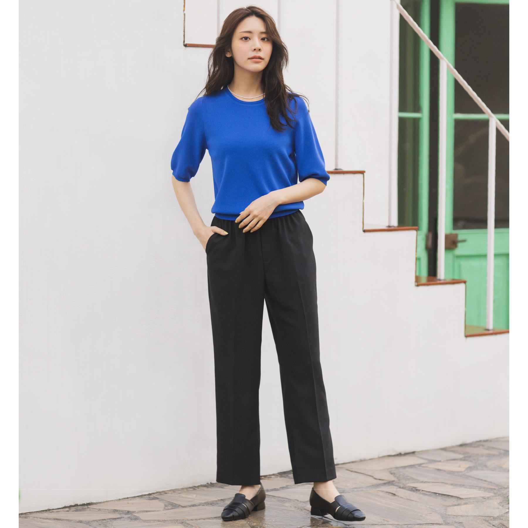 grove「【貴島明日香さん着用・シリーズ累計34万枚】やわらかドライタッチ 五分袖クルーネックニット」|ニット・セーター|