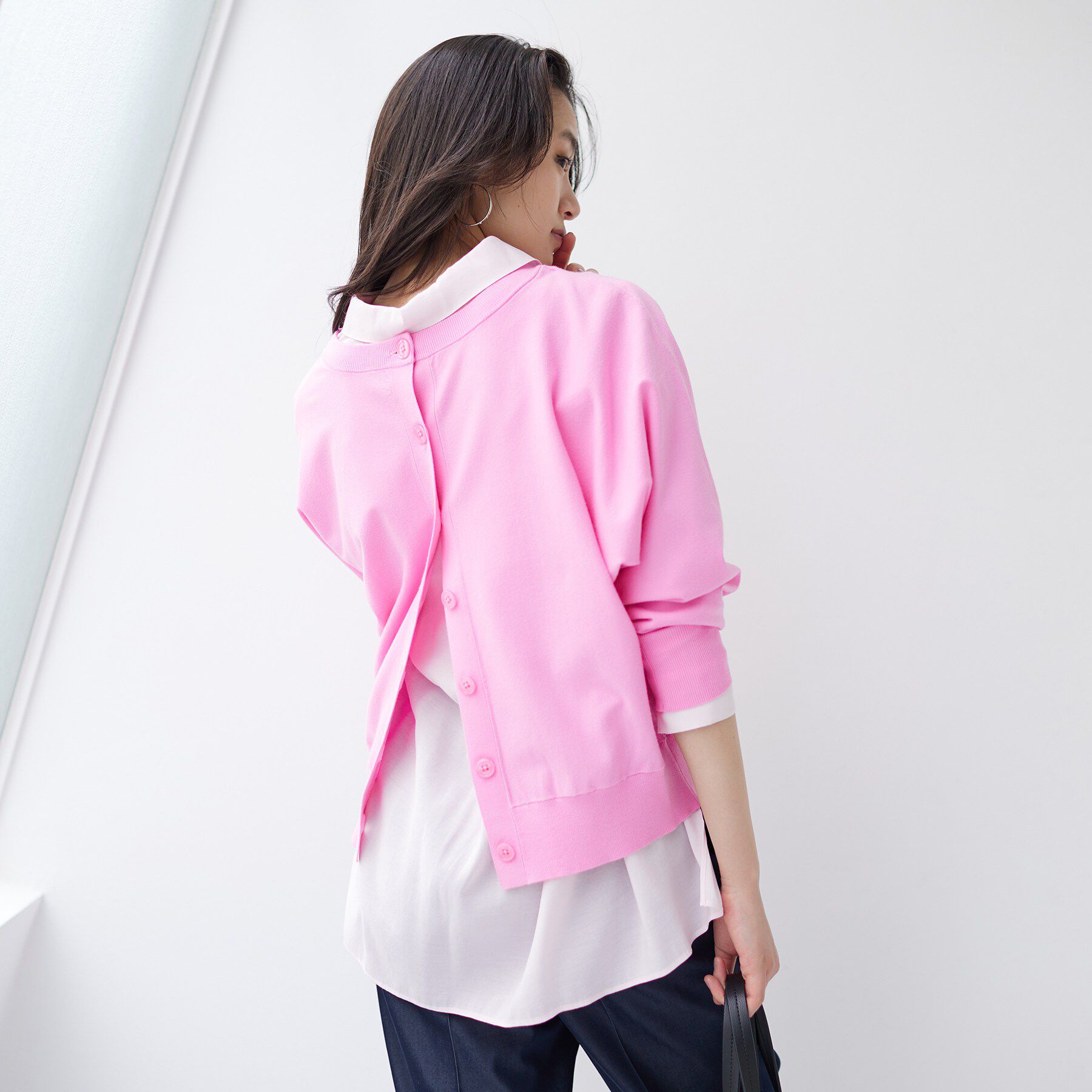 INDIVI「【洗える／前後2WAY／アンサンブル可能】ドルマンスリーブカーディガン」|カーディガン|ピンク(072)
