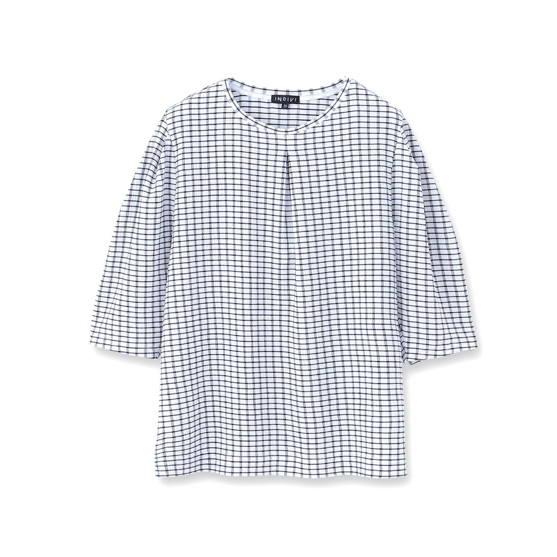 INDIVI「【UVケア／吸汗速乾】チェック柄タックボリュームスリーブトップス」|Tシャツ・カットソー|