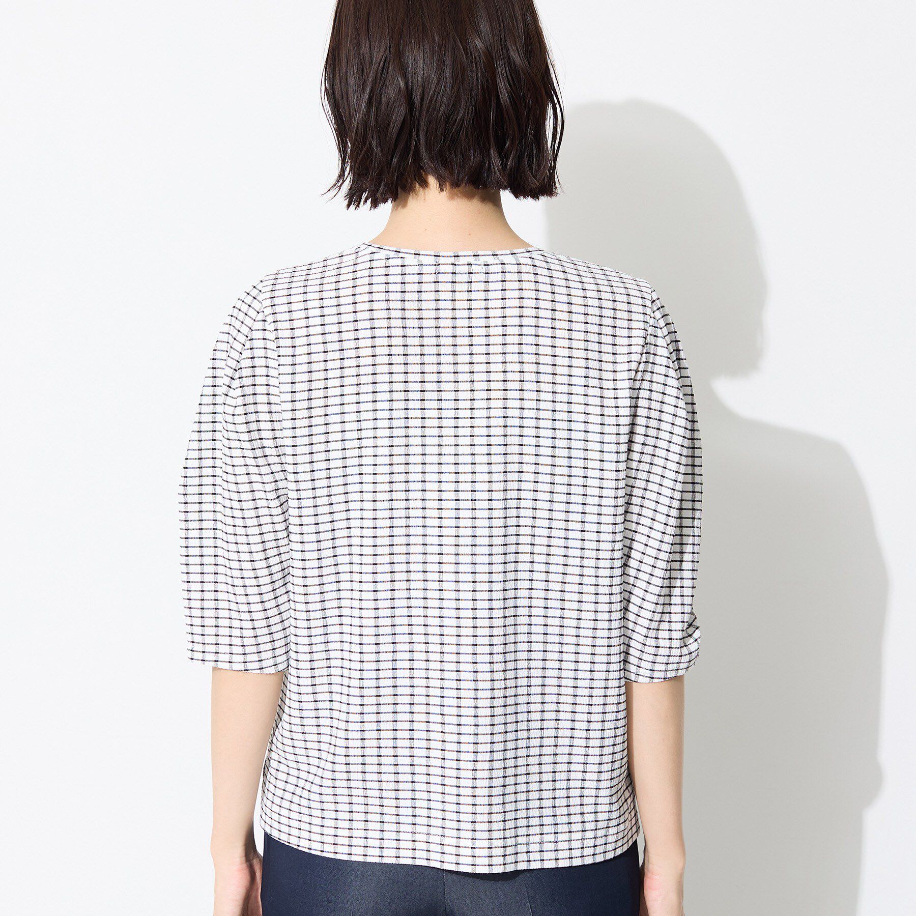 INDIVI「【UVケア／吸汗速乾】チェック柄タックボリュームスリーブトップス」|Tシャツ・カットソー|