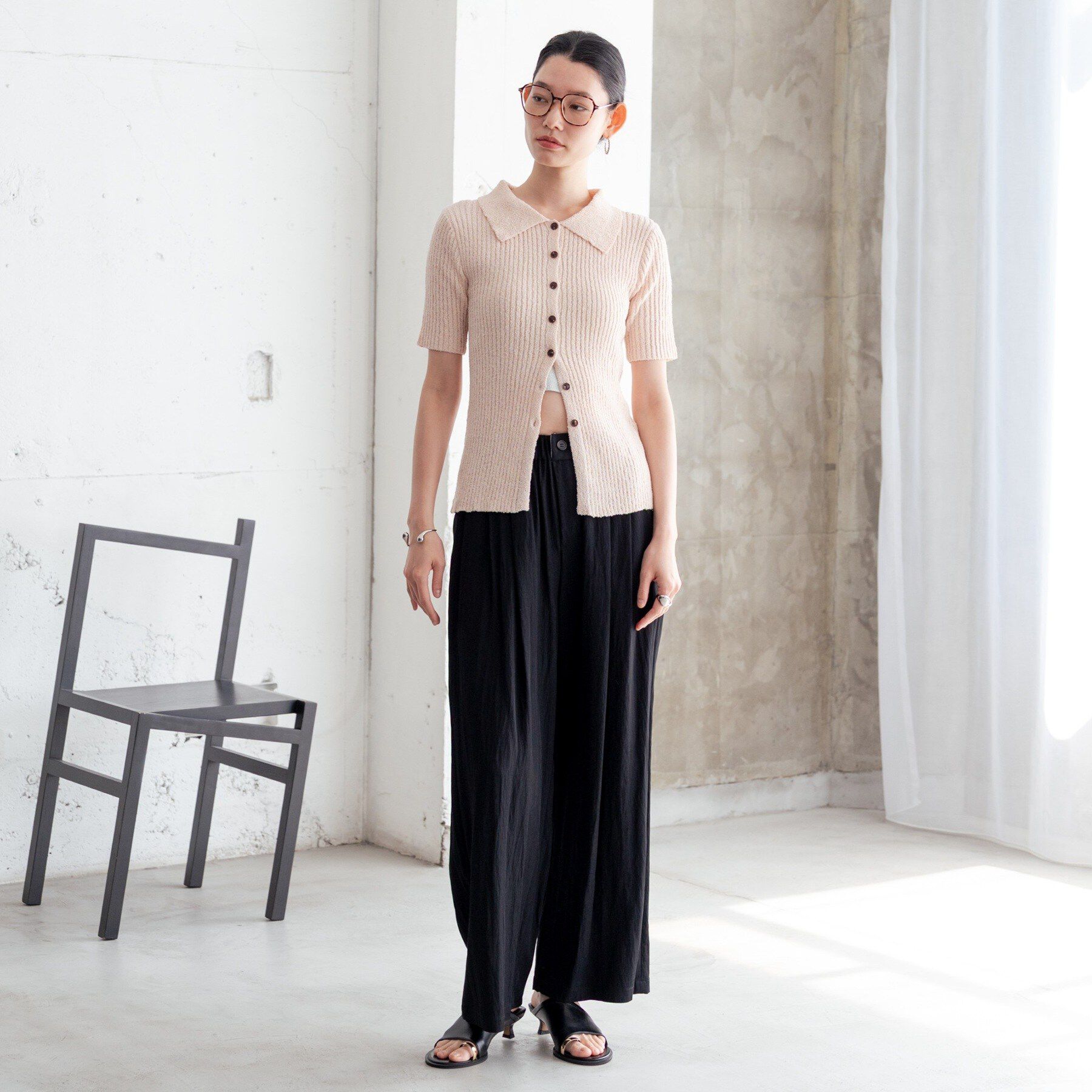 GALLEST「ハーフスリーブポロニットカーデ」|カーディガン|