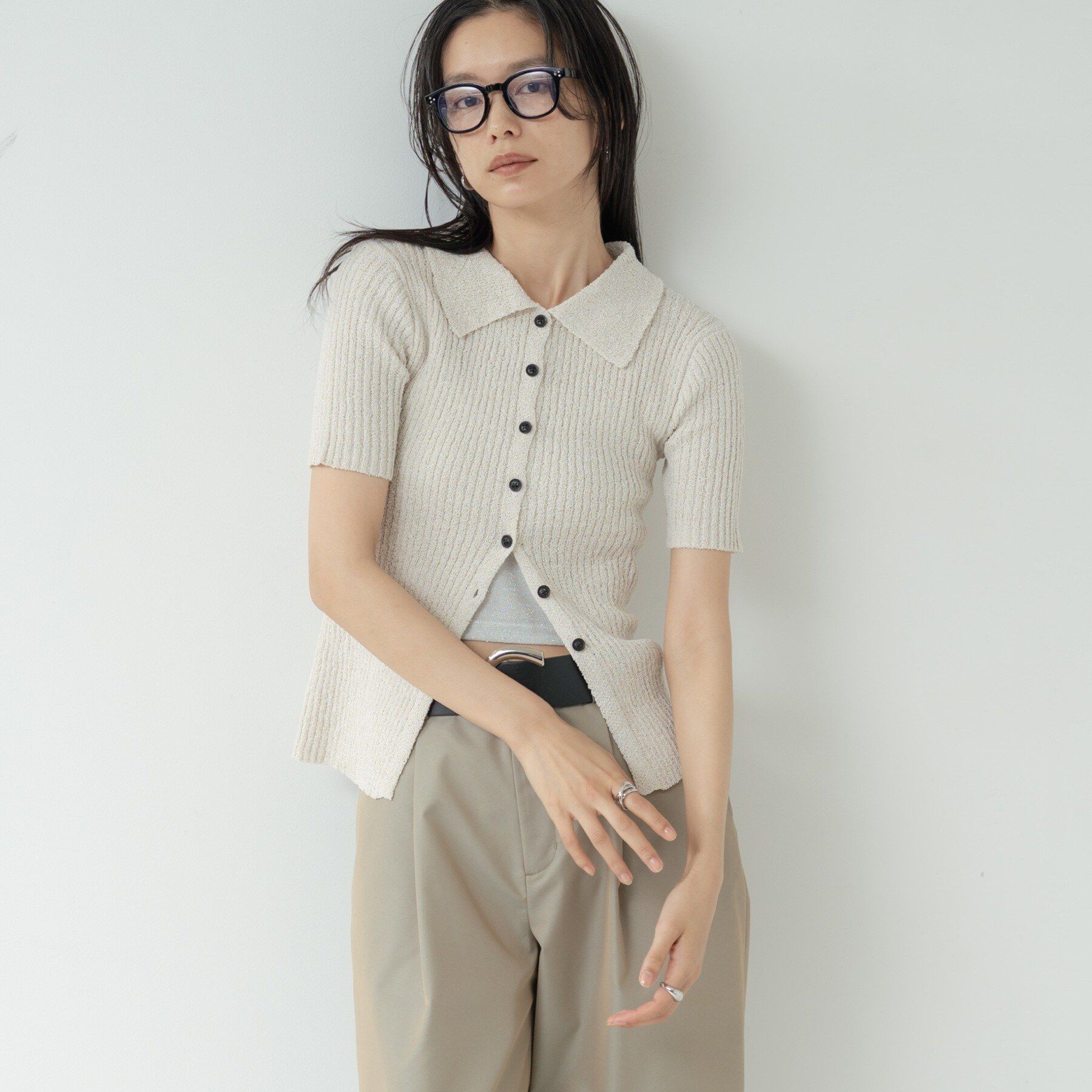 GALLEST「ハーフスリーブポロニットカーデ」|カーディガン|