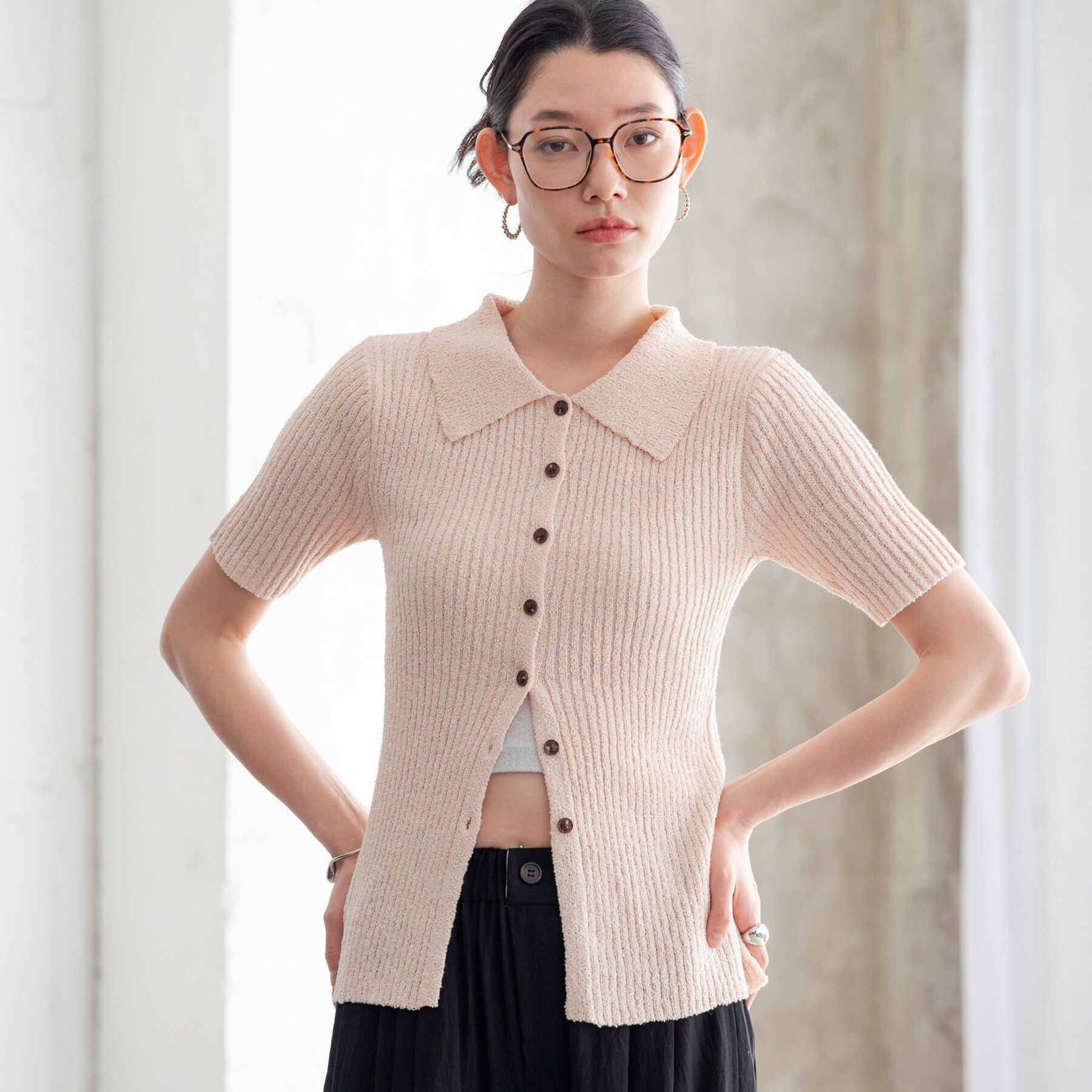 GALLEST「ハーフスリーブポロニットカーデ」|カーディガン|