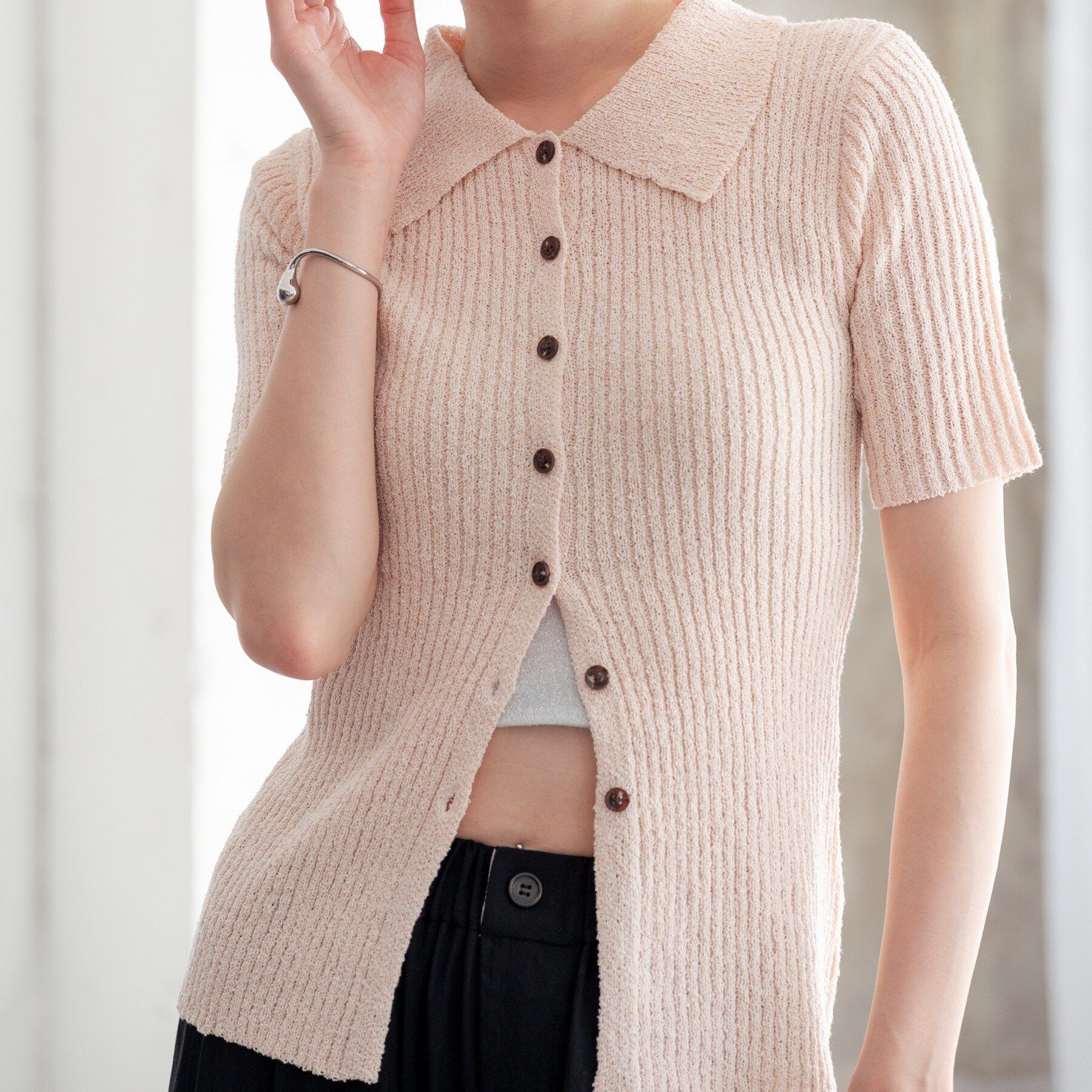 GALLEST「ハーフスリーブポロニットカーデ」|カーディガン|