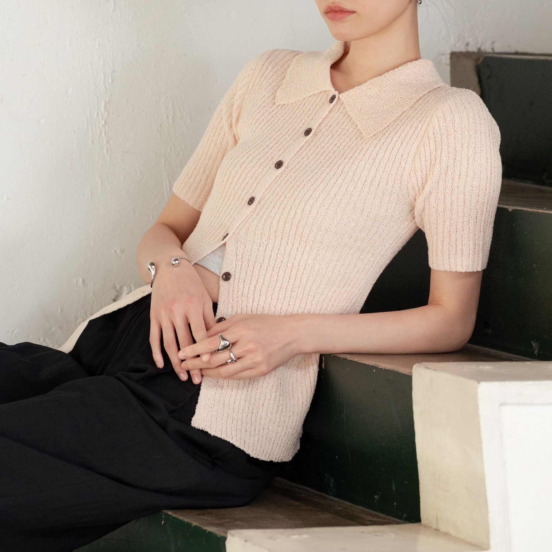 GALLEST「ハーフスリーブポロニットカーデ」|カーディガン|ライトピンク(070