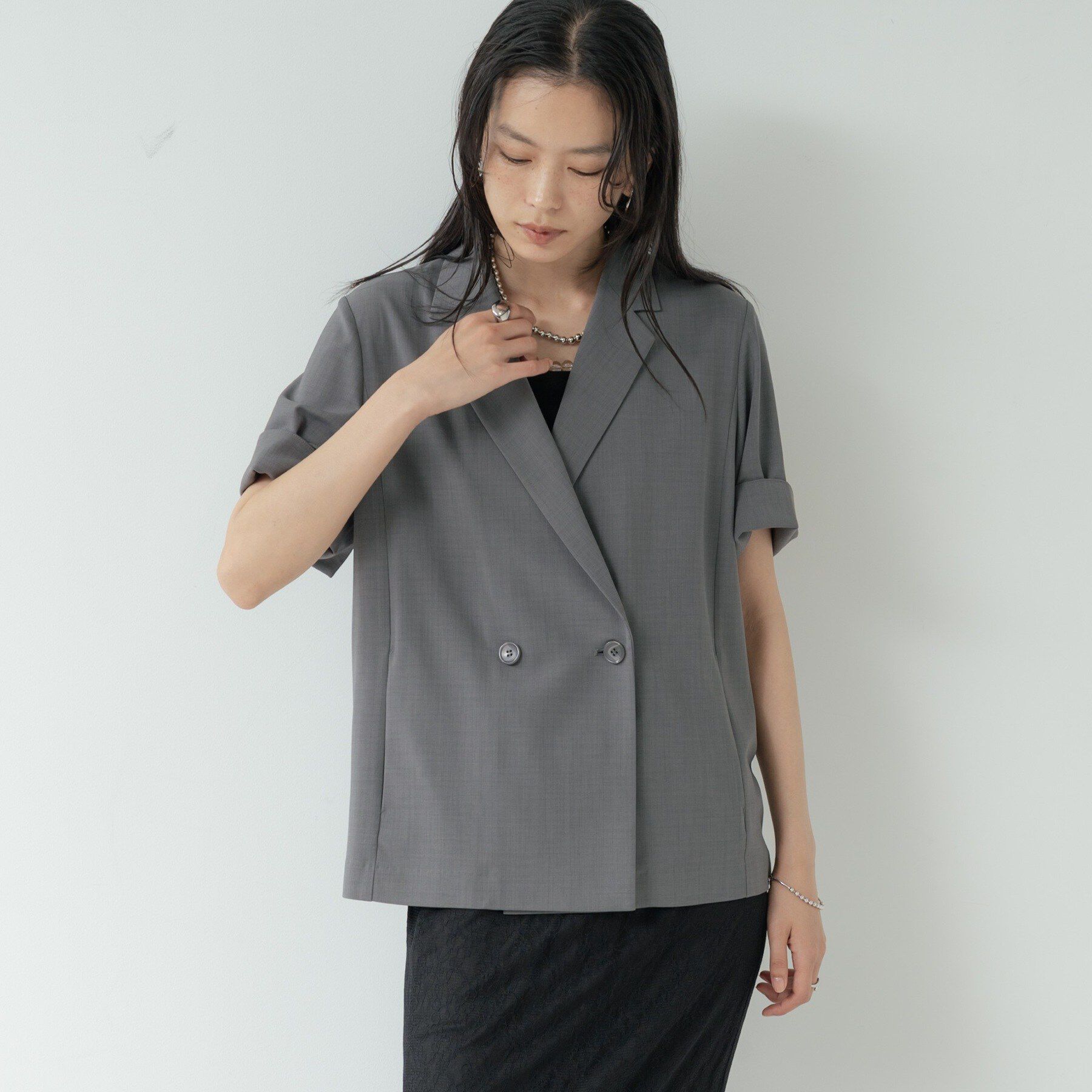 GALLEST「Comfy SET UP｜ハーフスリーブジャケット【セットアップ対応／通勤／接触冷感／UVカット】」|テーラードジャケット|