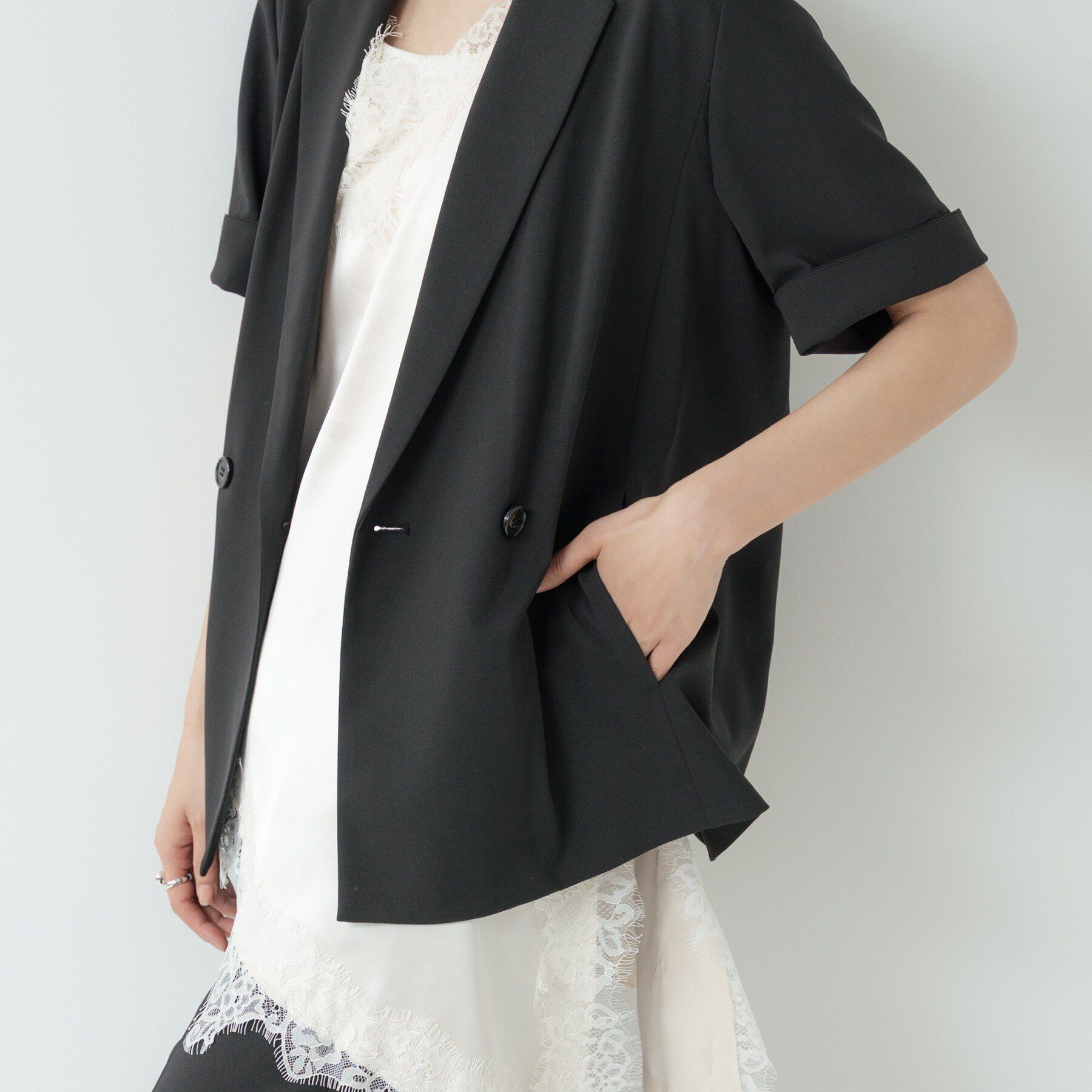 GALLEST「Comfy SET UP｜ハーフスリーブジャケット【セットアップ対応／通勤／接触冷感／UVカット】」|テーラードジャケット|