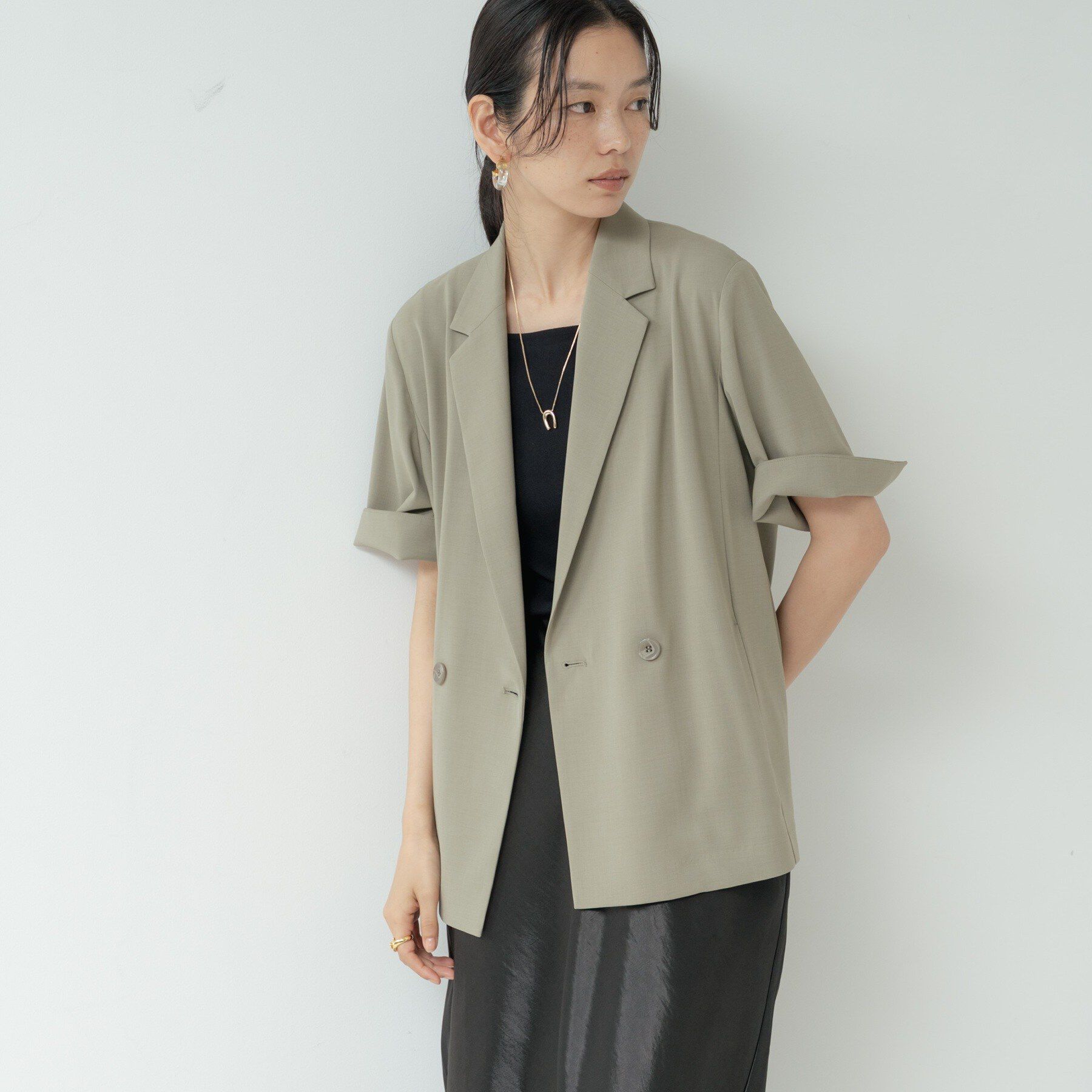 GALLEST「Comfy SET UP｜ハーフスリーブジャケット【セットアップ対応／通勤／接触冷感／UVカット】」|テーラードジャケット|