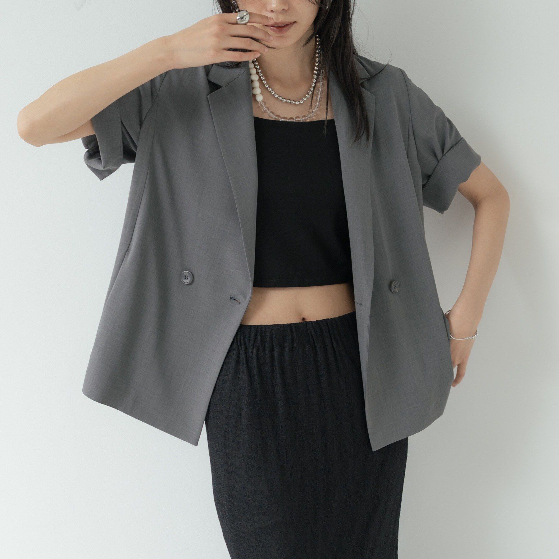 GALLEST「Comfy SET UP｜ハーフスリーブジャケット【セットアップ対応／通勤／接触冷感／UVカット】」|テーラードジャケット|チャコールグレー(6