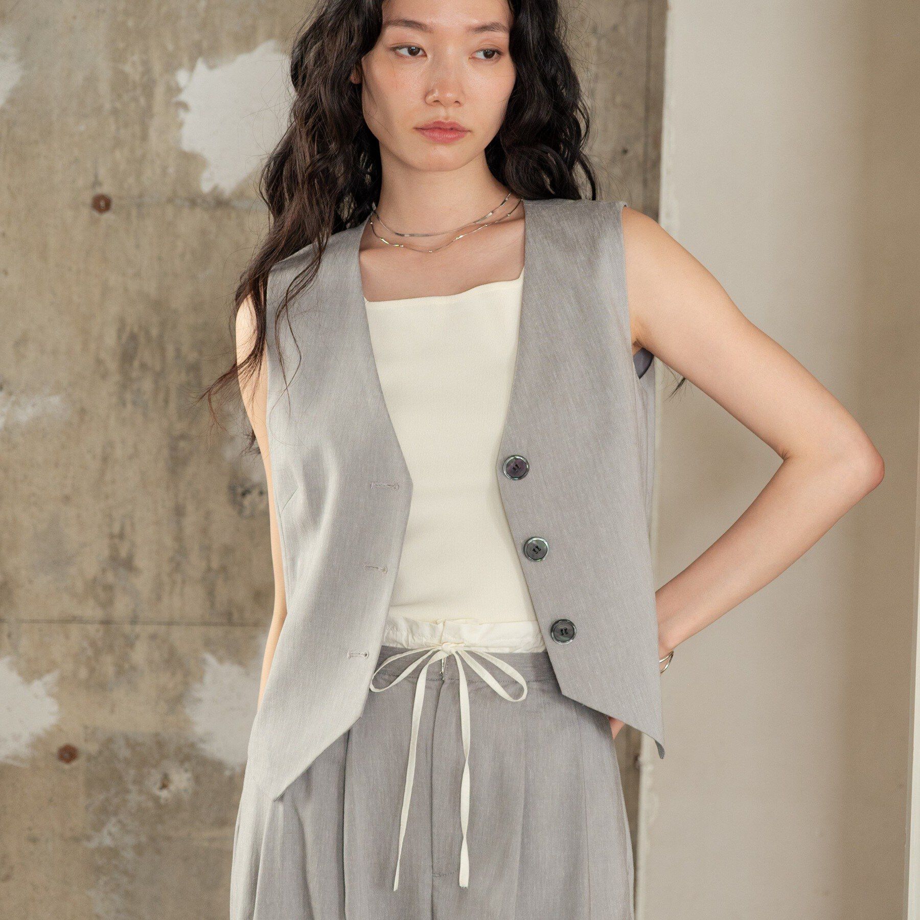 GALLEST「サイドタックリネンジレ」|ベスト・ジレ|チャコールグレー(9