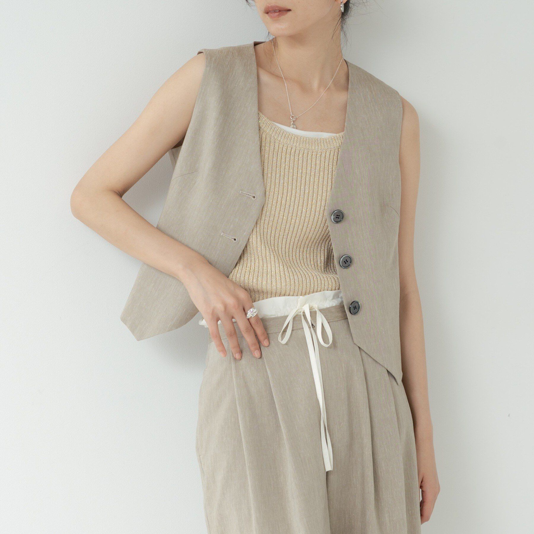 GALLEST「サイドタックリネンジレ」|ベスト・ジレ|ベージュ(952)