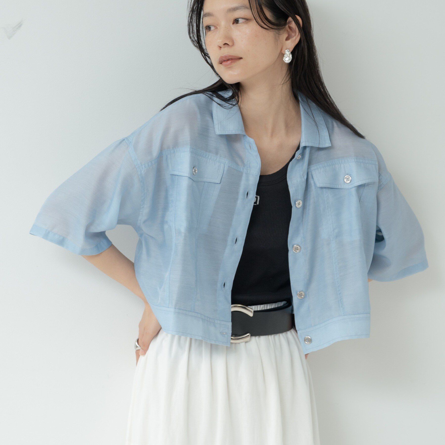 GALLEST「デニムプリントシアーシャツ【接触冷感】」|シャツ・ブラウス|サックスブルー(09