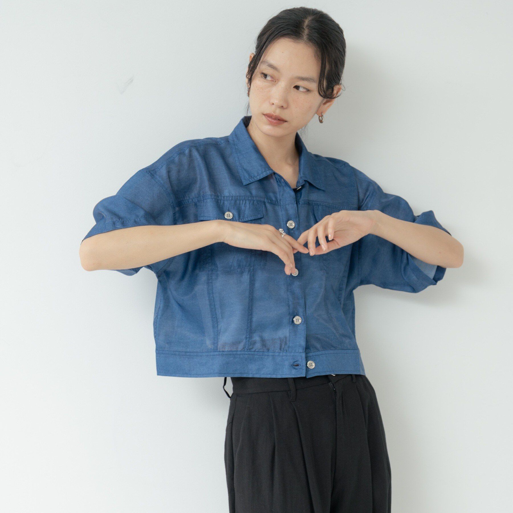 GALLEST「デニムプリントシアーシャツ【接触冷感】」|シャツ・ブラウス|