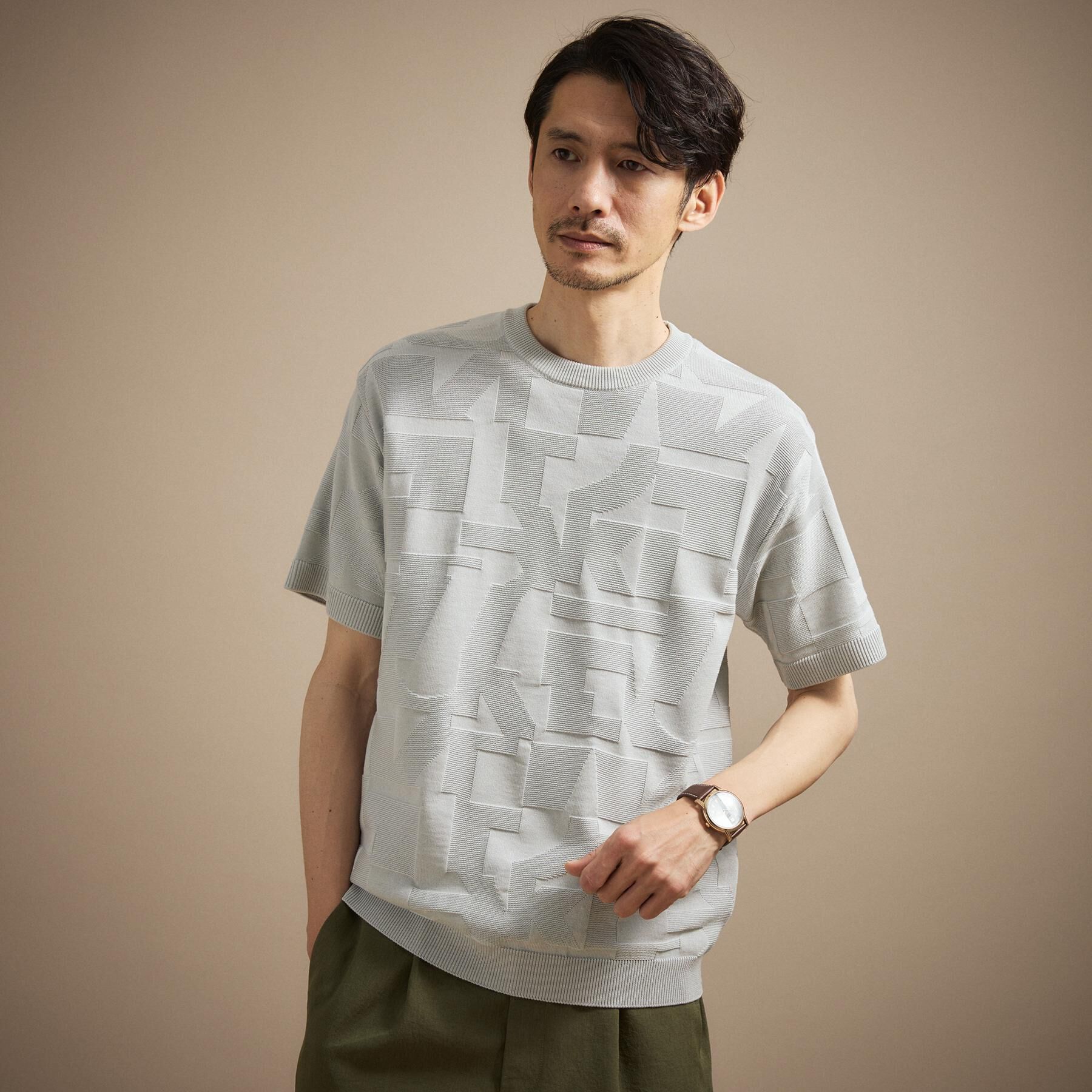 TAKEO KIKUCHI「【徳島ニット】テクスチャー ニット」|ニット・セーター|ライトグレー(411