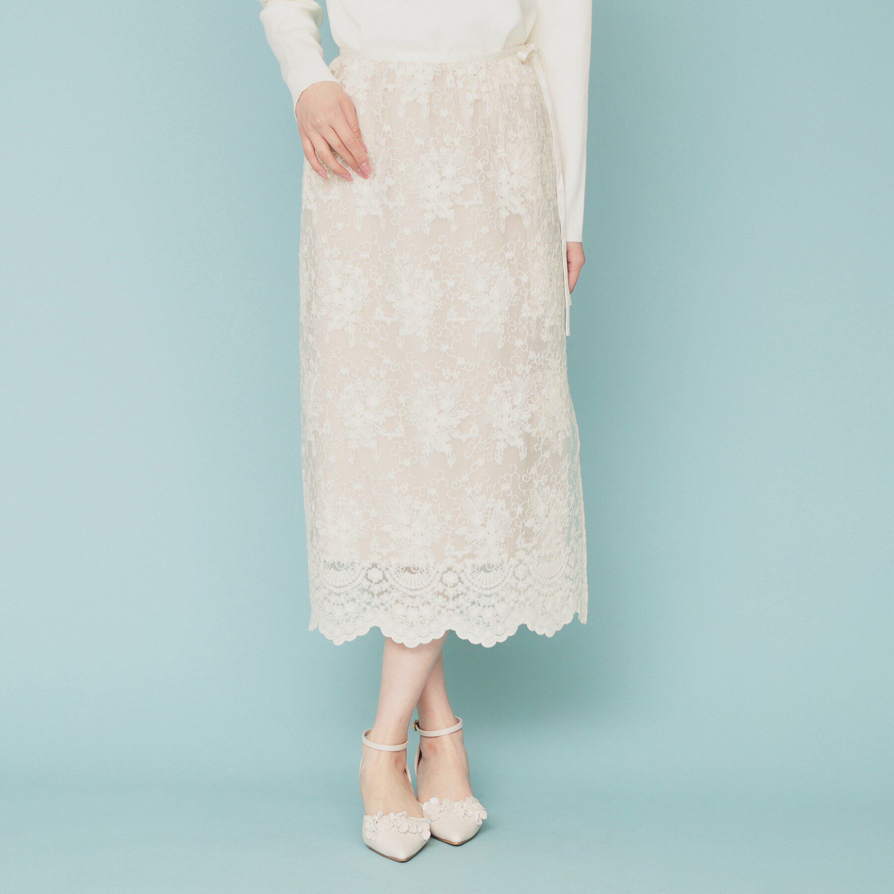 index「シアーフラワー刺繍ラップ風スカート【洗濯機洗い可】」|スカート|