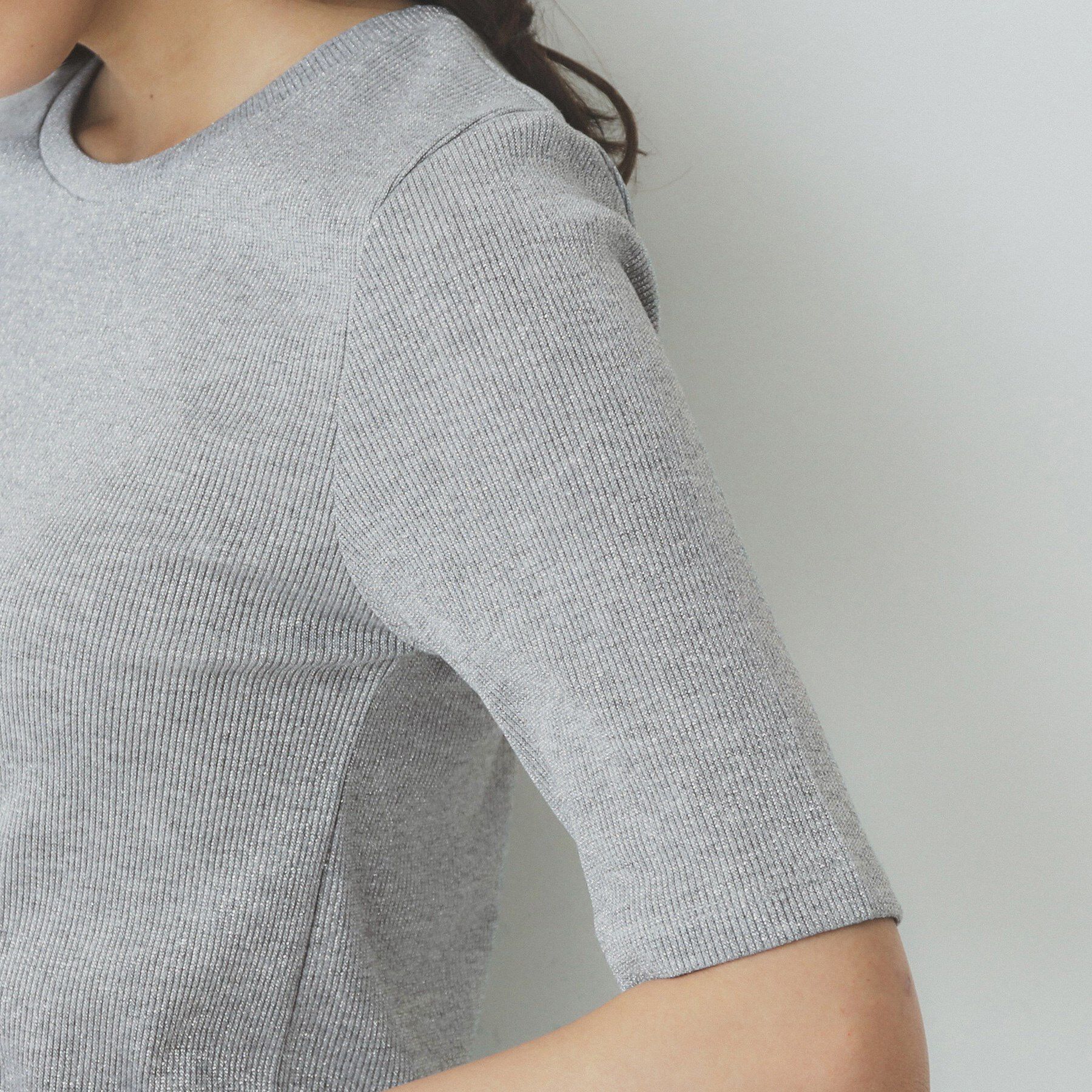 index「ラメリブクルーネックトップス【洗濯機洗い可】」|Tシャツ・カットソー|