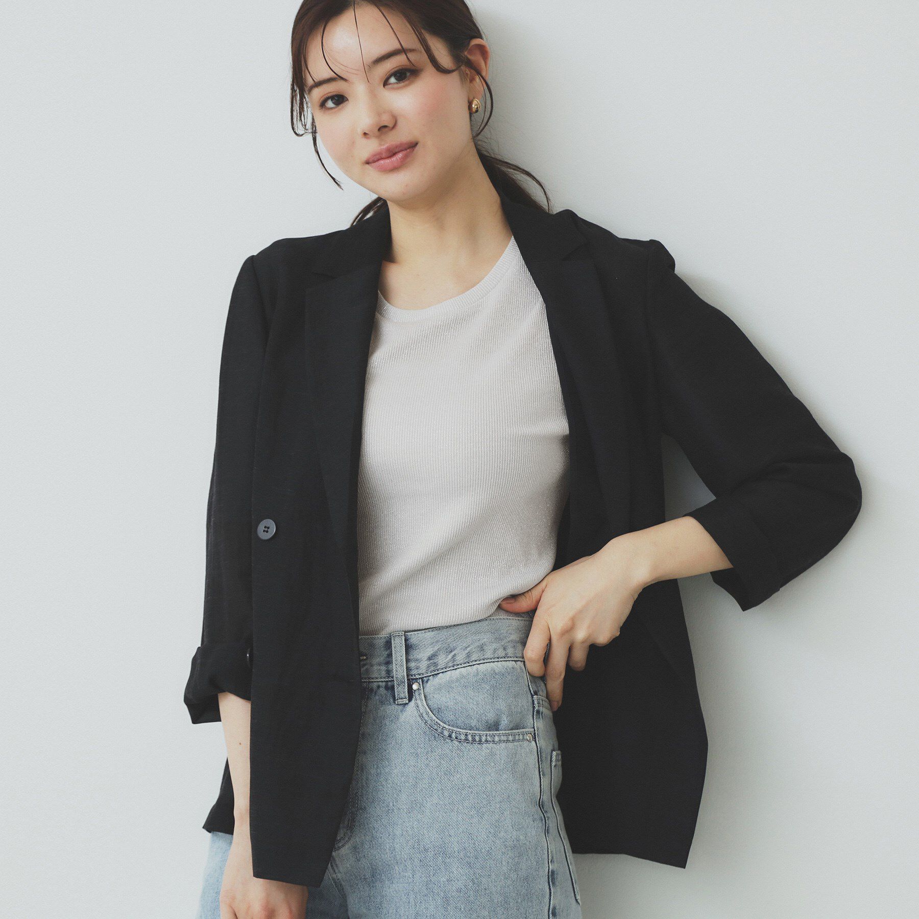 index「ラメリブクルーネックトップス【洗濯機洗い可】」|Tシャツ・カットソー|