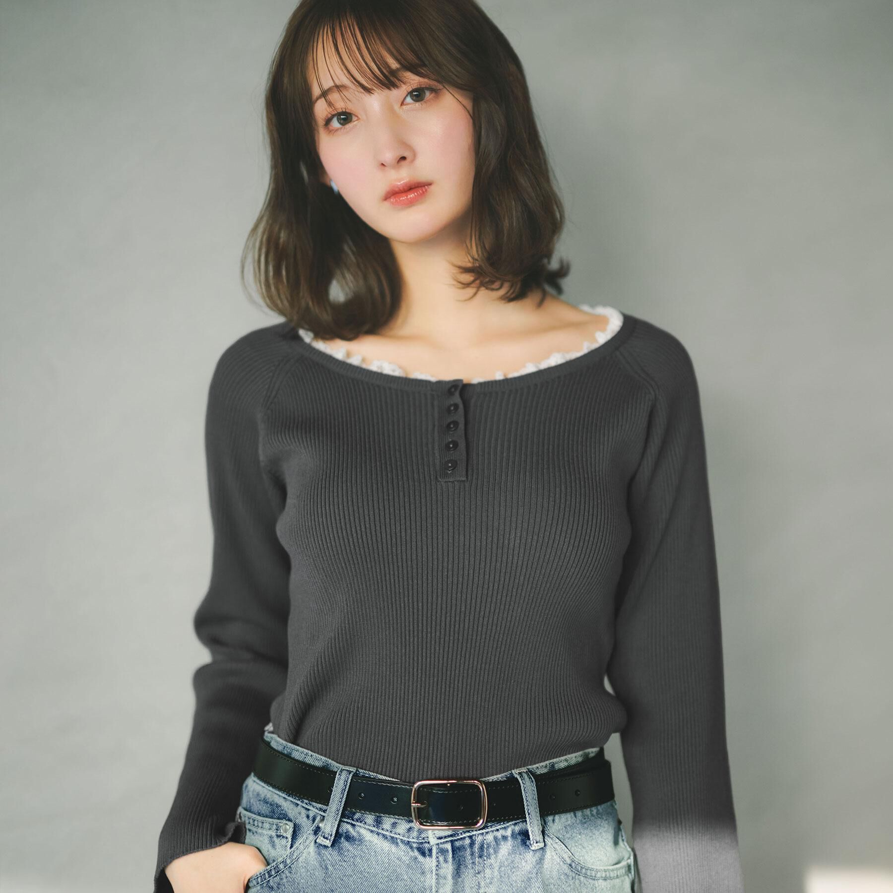 index「ヘンリーネックフレアスリーブニット【洗濯機OK】」|ニット・セーター|