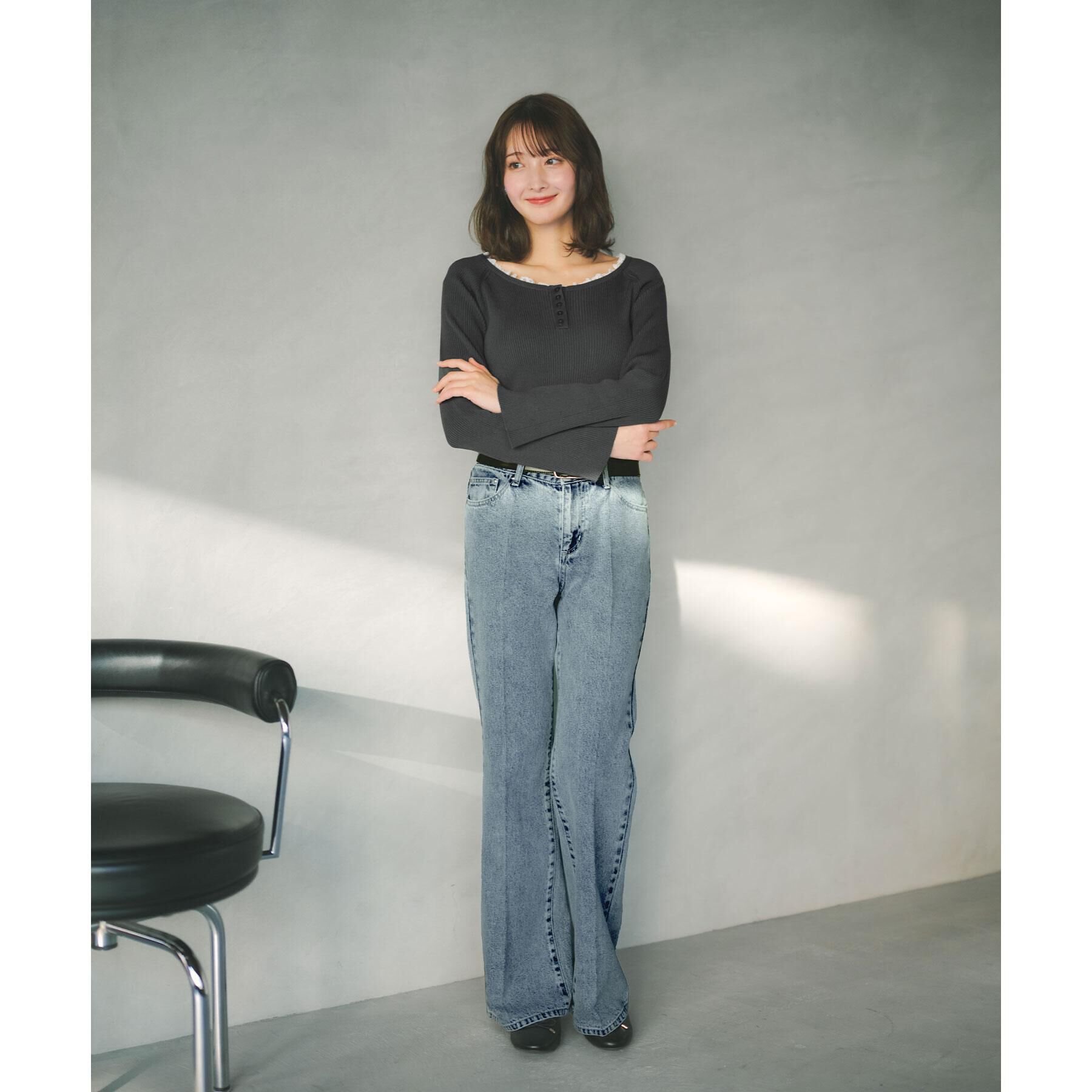 index「ヘンリーネックフレアスリーブニット【洗濯機OK】」|ニット・セーター|