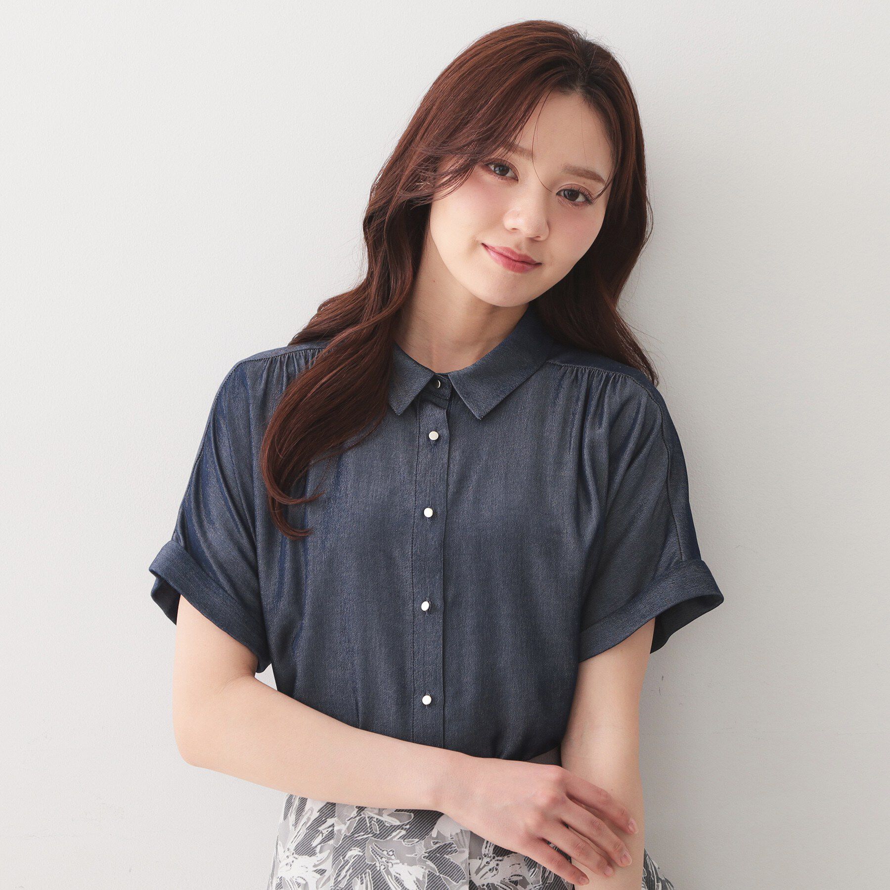 index「シャンブレーターンバックシャツ【洗濯機OK／UVケア／接触冷感／吸水速乾】」|シャツ・ブラウス|ネイビー(094)