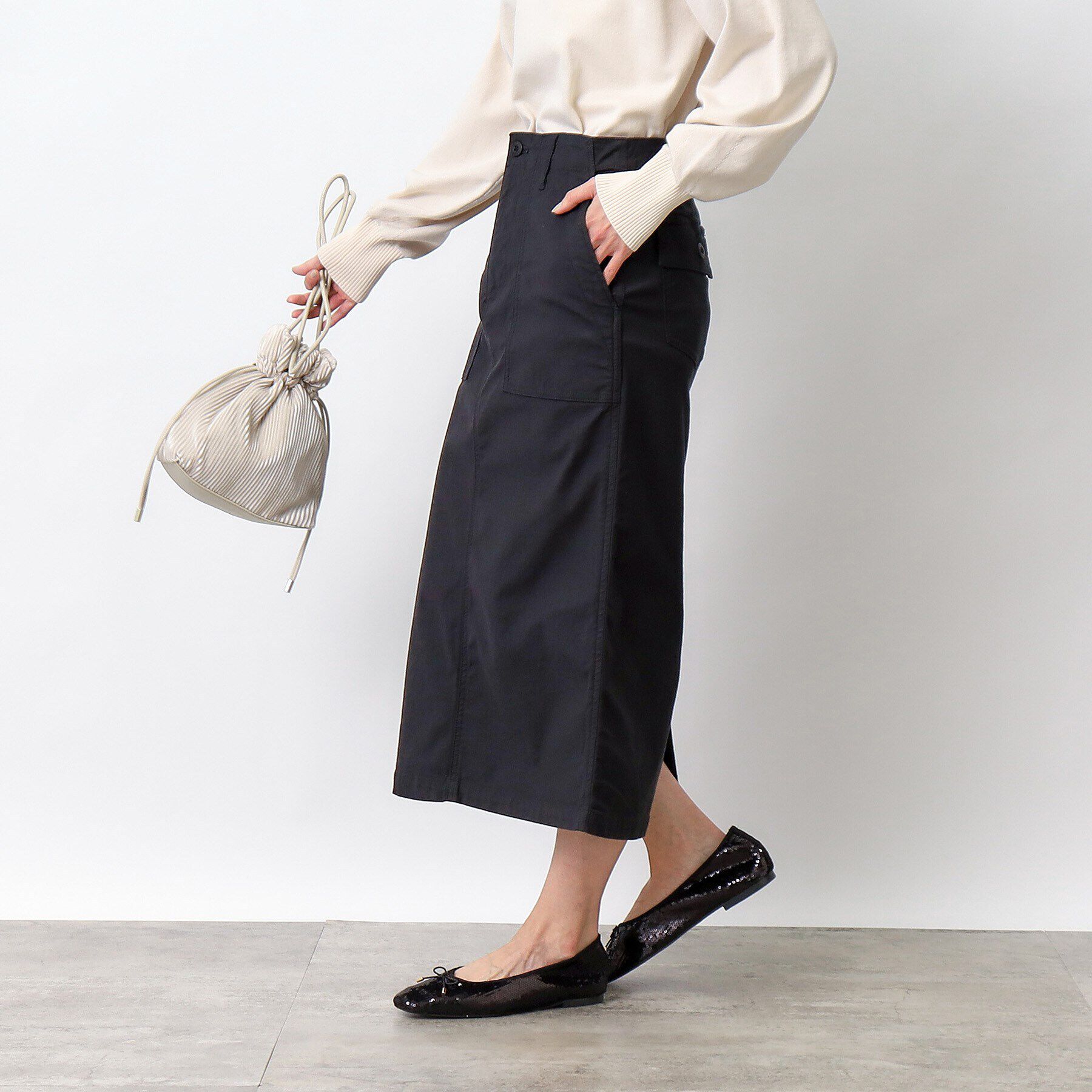 OPAQUE.CLIP「ストレッチベイカースカート/オーガニックコットン混【洗濯機洗い可／ストレッチ】」|スカート|