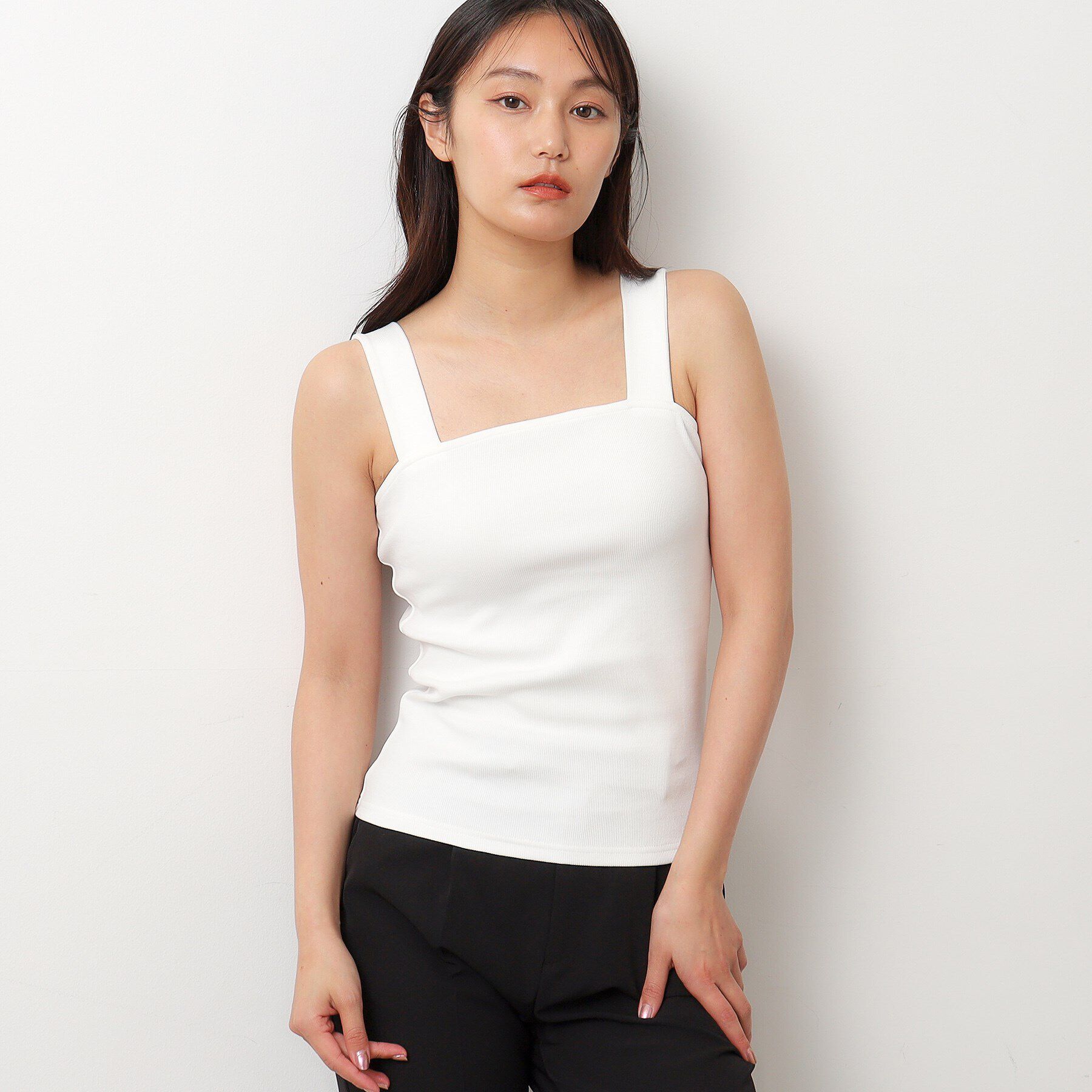 OPAQUE.CLIP「ワイドストラップリブキャミソール【ストレッチ/洗濯機洗い可】」|キャミソール|