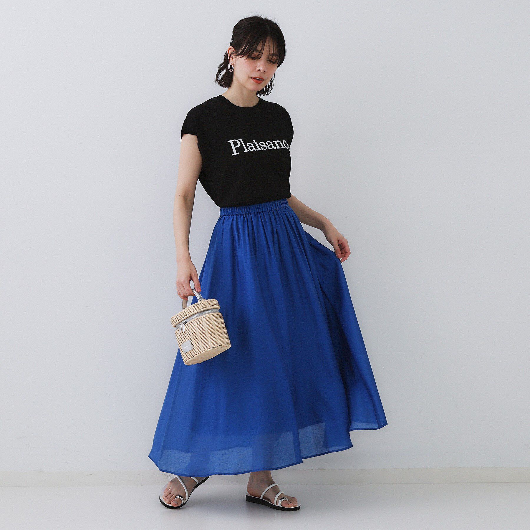 OPAQUE.CLIP「麻混シアーギャザーフレアスカート【洗濯機洗い可】」|スカート|