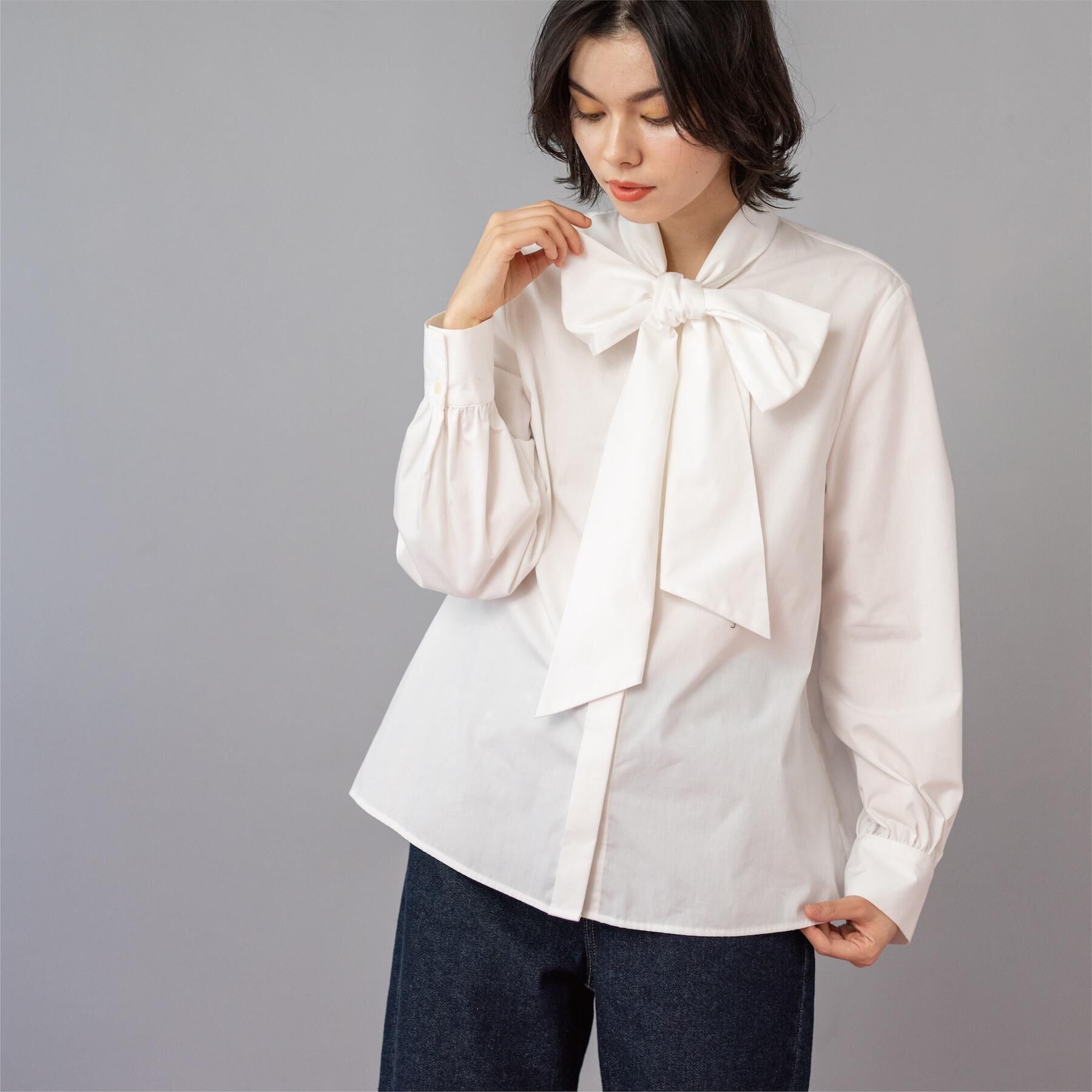 OPAQUE.CLIP「《通勤対応》ボウタイシャツブラウス【洗濯機OK】」|シャツ・ブラウス|ホワイト(001)
