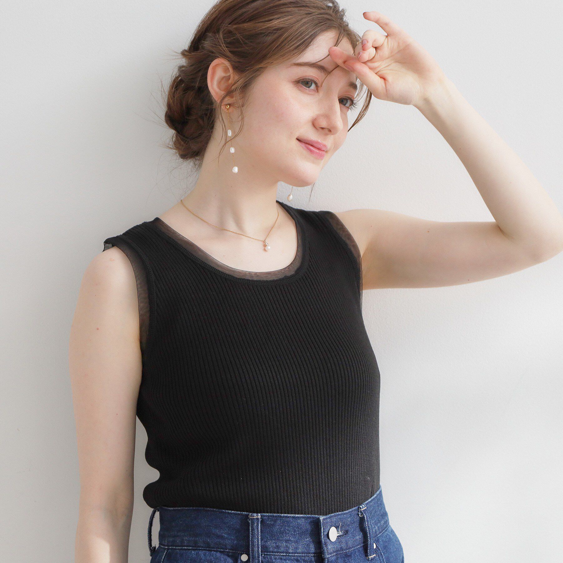 Couture broach「チュール付きタンクトップ」|キャミソール|ブラック(019)