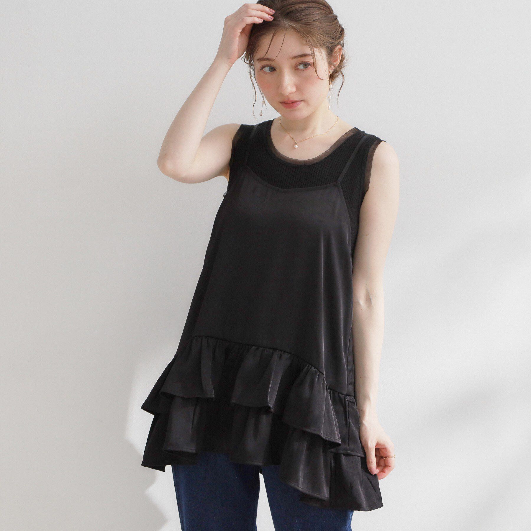 Couture broach「裾フリルキャミ」|キャミソール|ブラック(019)