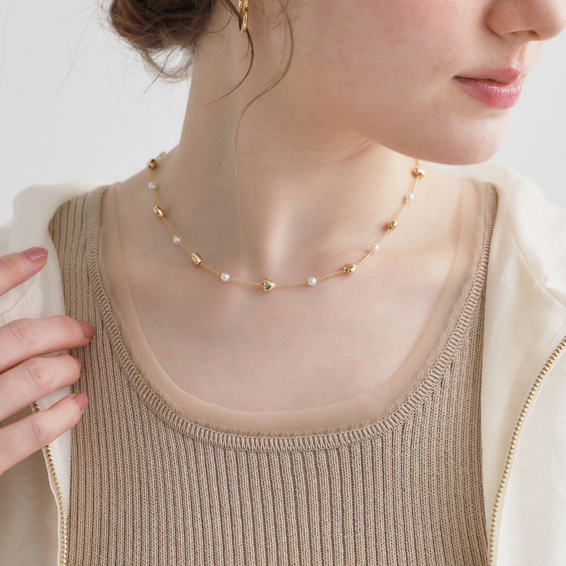 Couture broach「ハートパール調チェーンネックレス」|ネックレス|